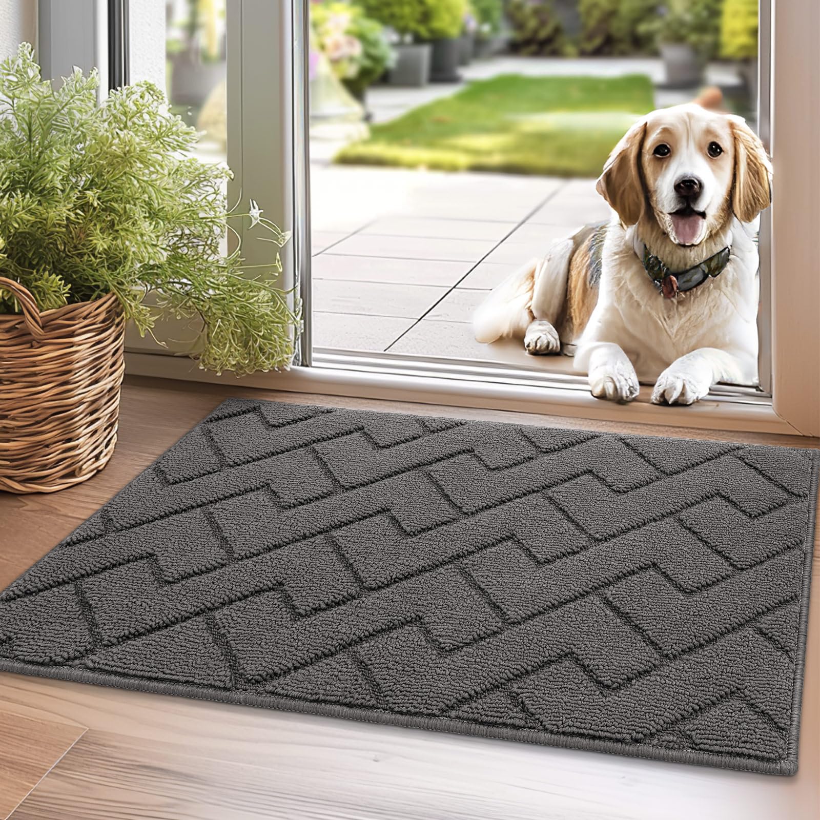hicorfe Indoor Doormat,Front Back Door Mat Rubber Backing Non Slip Door Mats 24"x35" Absorbent Resist Dirt Entrance Doormat Inside Floor Mats for Entryway Washable Low-Profile (Navy Blue)