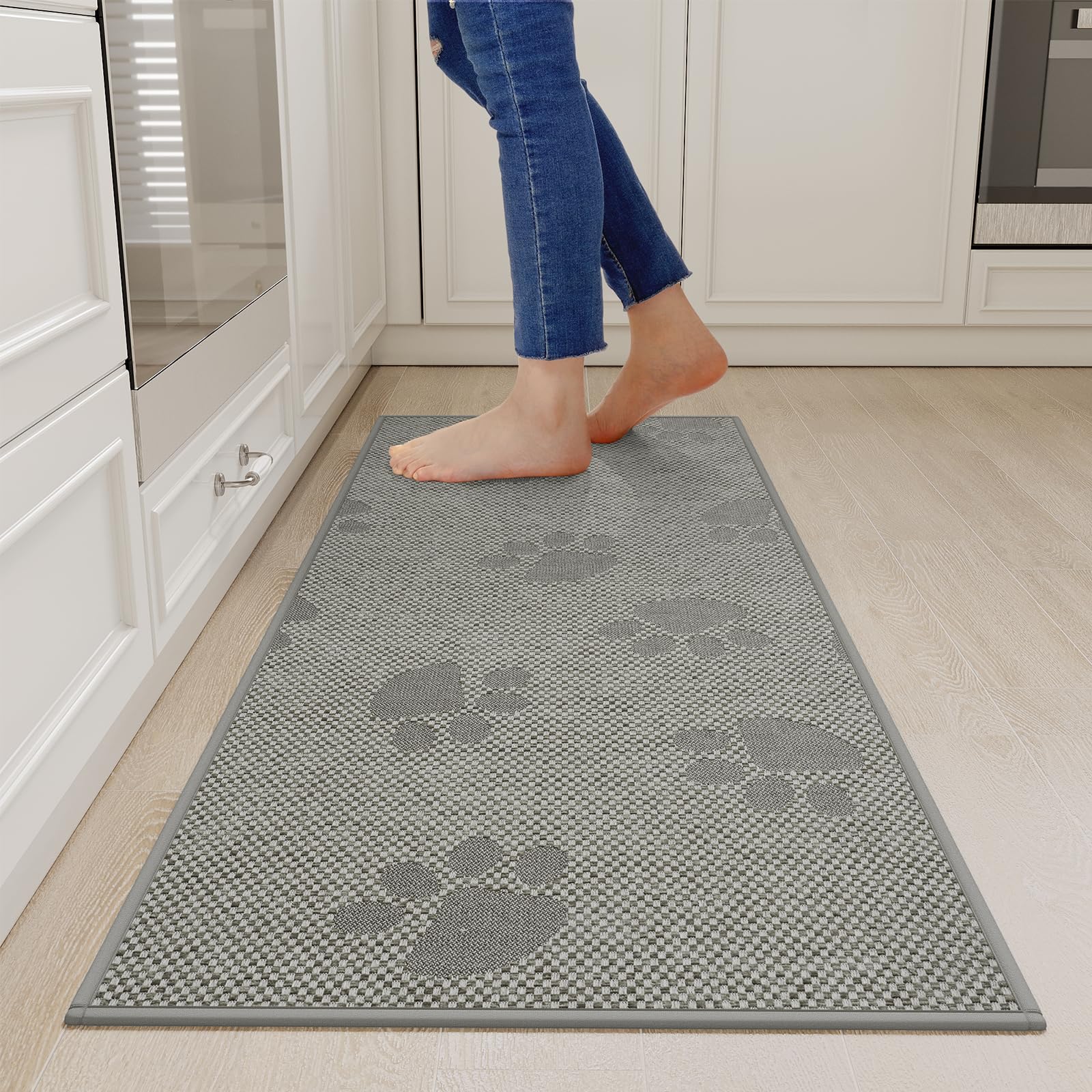 YDKGL Water Absorbent Runner Rugs for Kitchen, Kitchen Mat in Front of Sink, Oil Absorbent Kitchen Mats for Floor,Non-Slip Kitchen Rugs,Durable Kitchen Mats，17x30 Gray Kitchen Rugs,