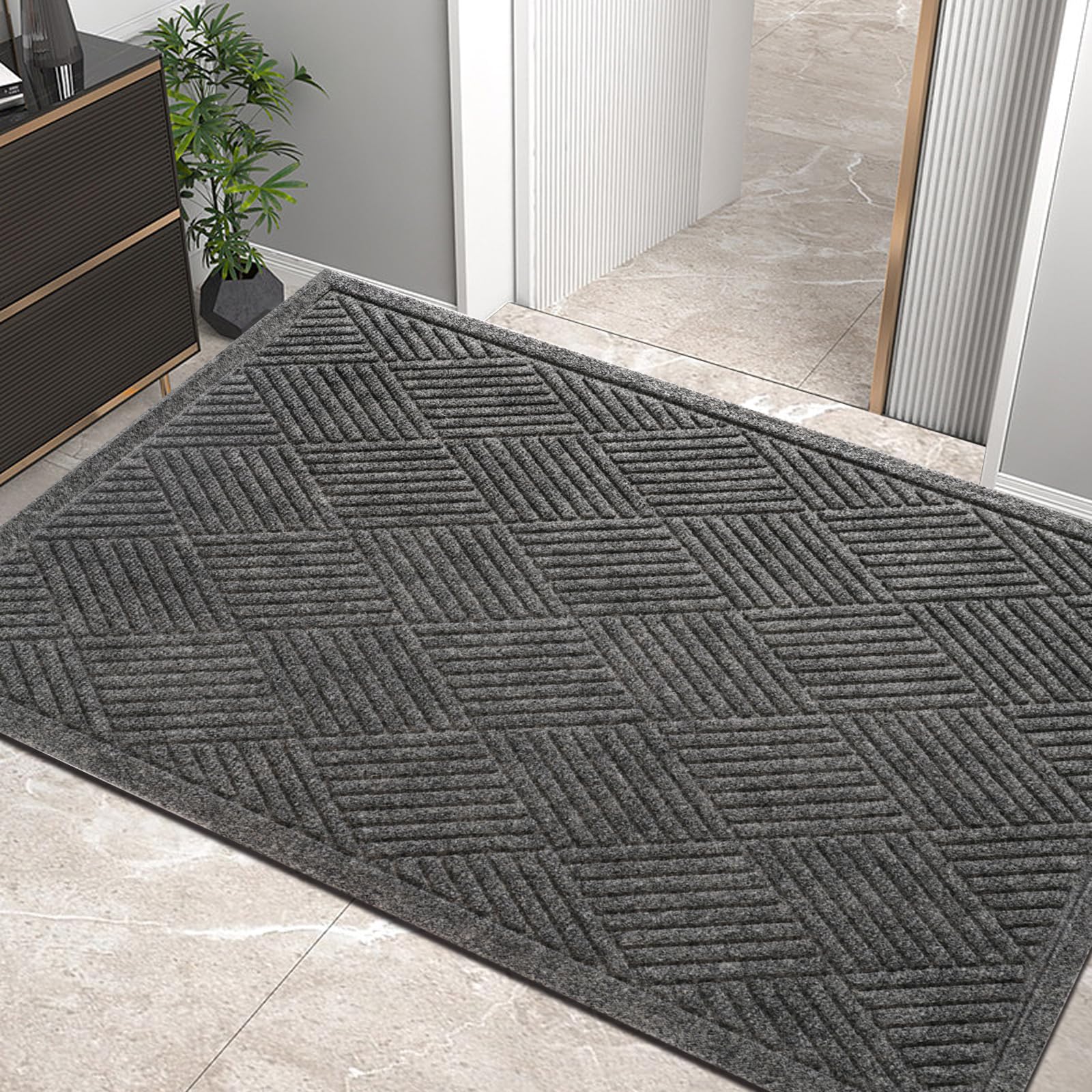 HIYARD Sturdy Front Door Mat, Absorbent Muddy Dirt Resist Welcome Door Mats Outdoor Indoor, Stain and Fade Resistant, Non-Slip Rubber Backing Low Profile Doormat for Entryway, 30×17, Beige