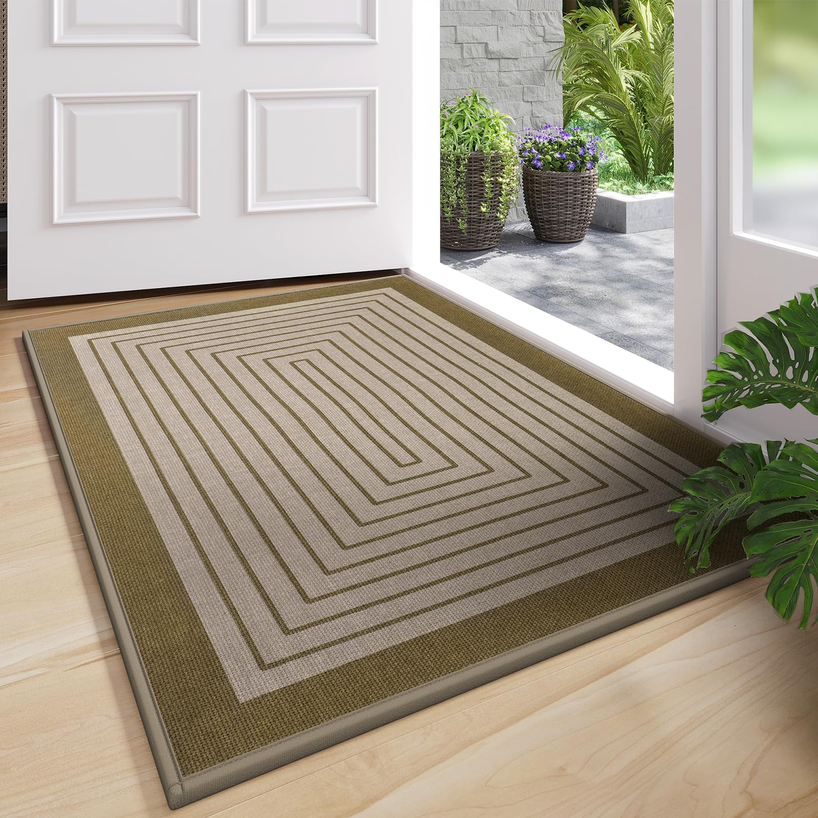 Front Door Mat 17''x30'', Absorbent Dirt Resist Washable Non Slip Low-Profile Indoor Doormat, Easy Clean Welcome Entryway Door Mats, Brown