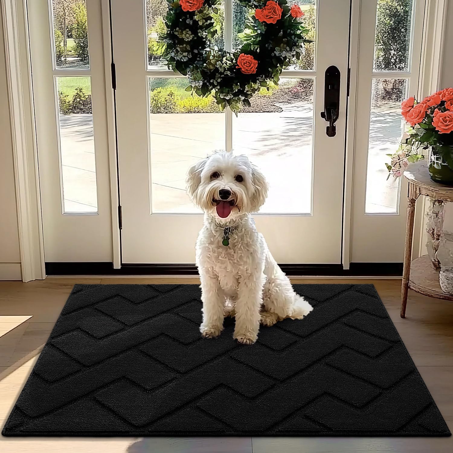 hicorfe Indoor Doormat,Front Back Door Mat Rubber Backing Non Slip Door Mats 24"x35" Absorbent Resist Dirt Entrance Doormat Inside Floor Mats for Entryway Washable Low-Profile (Navy Blue)