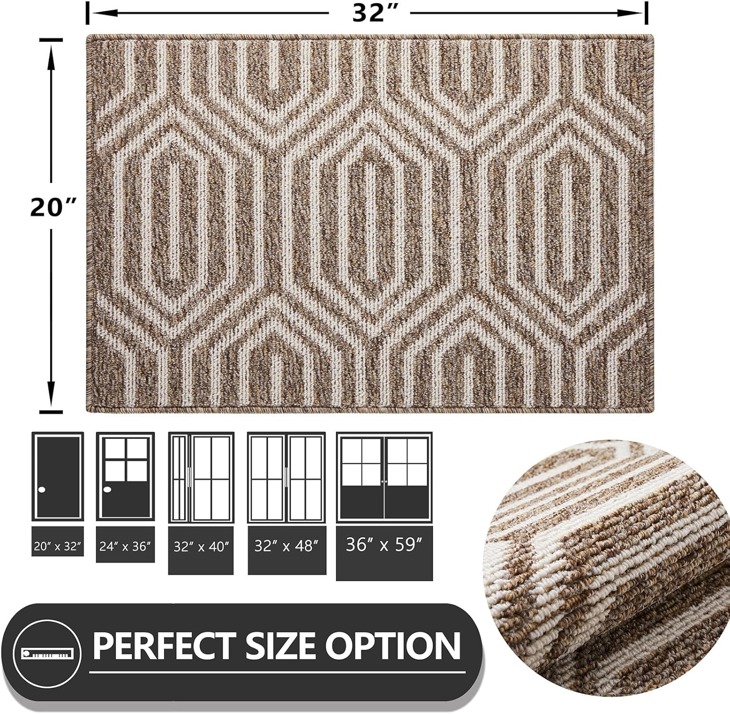 REFETONE Indoor Doormat, Front Door Mat 20"x32" Rubber Backing Non Slip Back Door Mats, Absorbent Washable Low-Profile Inside Floor Mat Door Rugs for Entryway, Resist Dirt Mud Mat for Dogs, Camel
