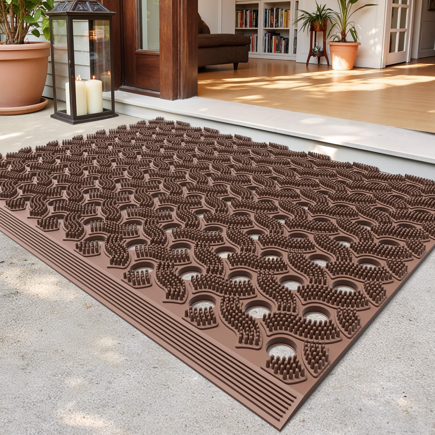 DEXI Front Door Mat Outside Entrance, 24x36 Heavy Duty Non-Slip Rubber Entry Mats, Dirt Trapping Waterproof Low-Profile Welcome Doormat for Entryway, Black