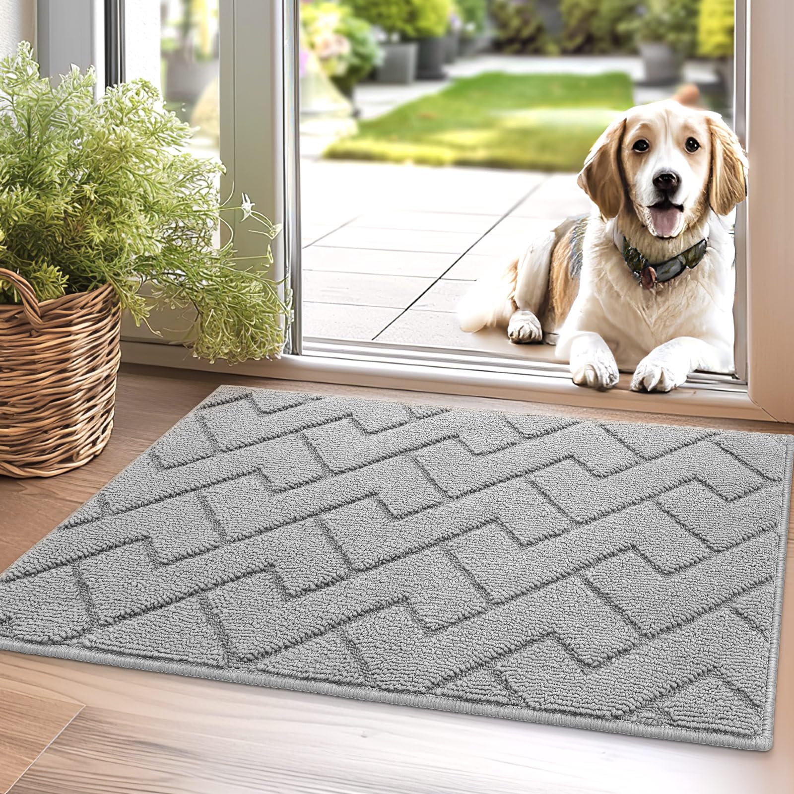 hicorfe Indoor Doormat,Front Back Door Mat Rubber Backing Non Slip Door Mats 24"x35" Absorbent Resist Dirt Entrance Doormat Inside Floor Mats for Entryway Washable Low-Profile (Navy Blue)