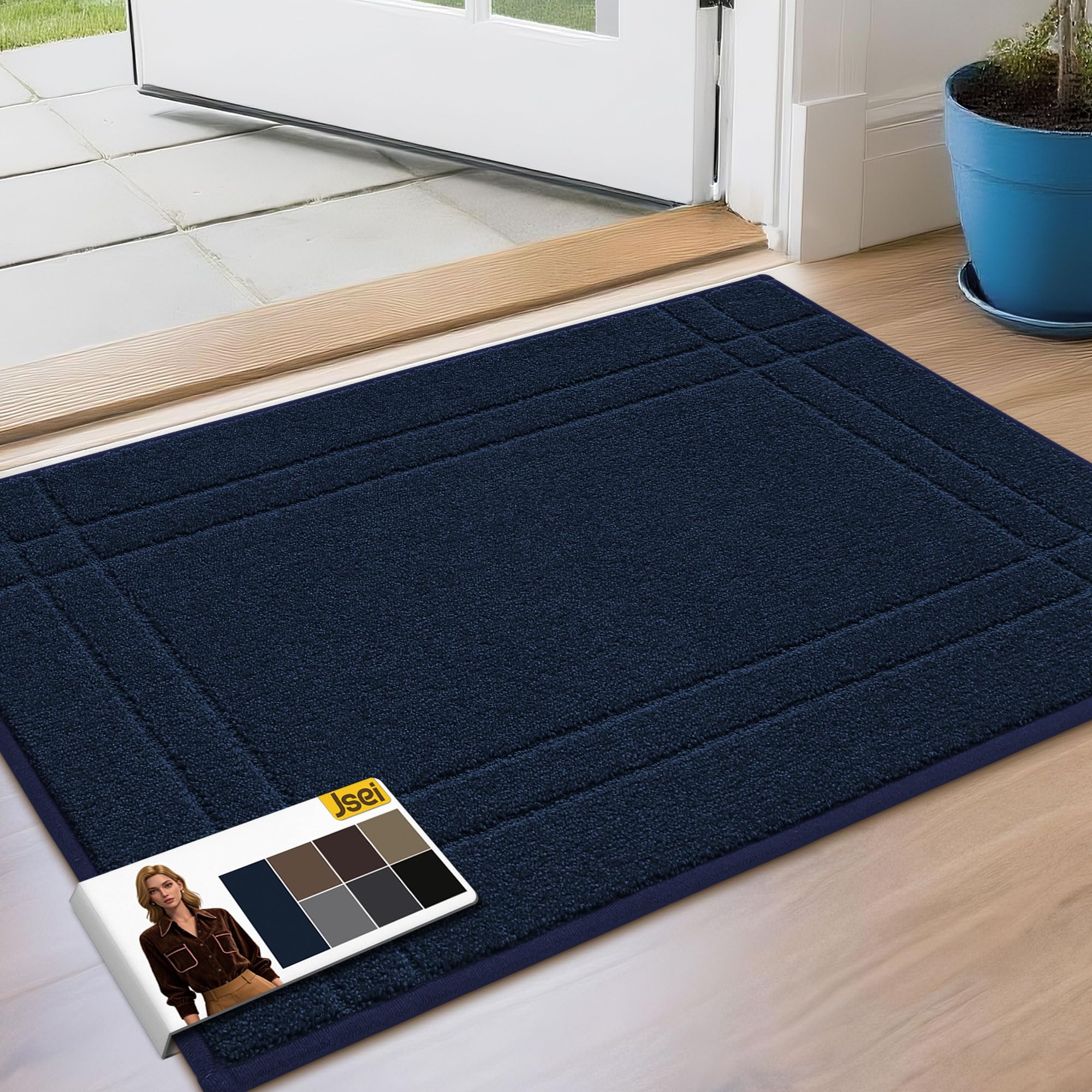 JSEI Entryway Rugs Doormat 32"x48", Non-Slip Dirt Trapper Door Mats Indoor, Washable Absorbent and Stain Resist Welcome Floor Mat for Front Door, Dog Door Mat, Dirty Wet Shoes & Paws, Navy Blue