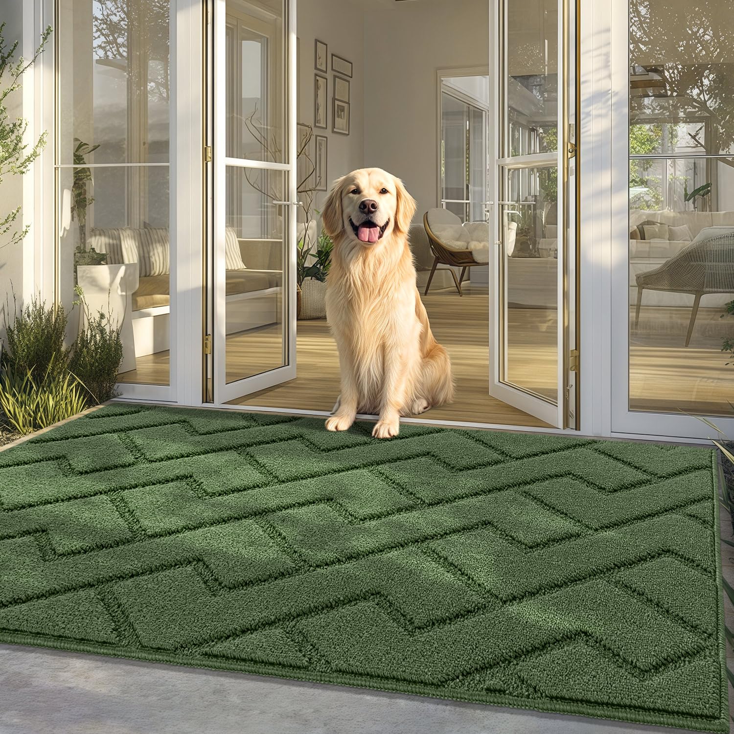 hicorfe Indoor Doormat,Front Back Door Mat Rubber Backing Non Slip Door Mats 24"x35" Absorbent Resist Dirt Entrance Doormat Inside Floor Mats for Entryway Washable Low-Profile (Navy Blue)