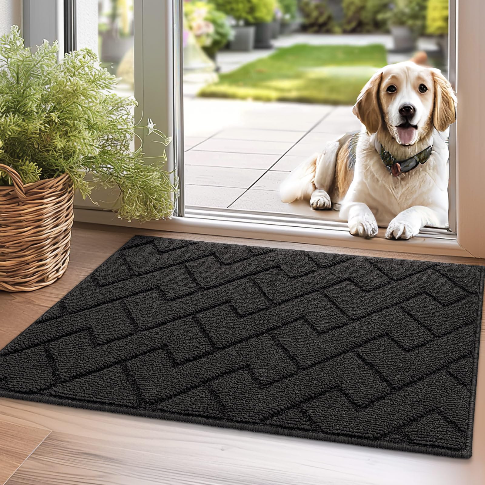 hicorfe Indoor Doormat,Front Back Door Mat Rubber Backing Non Slip Door Mats 24"x35" Absorbent Resist Dirt Entrance Doormat Inside Floor Mats for Entryway Washable Low-Profile (Navy Blue)