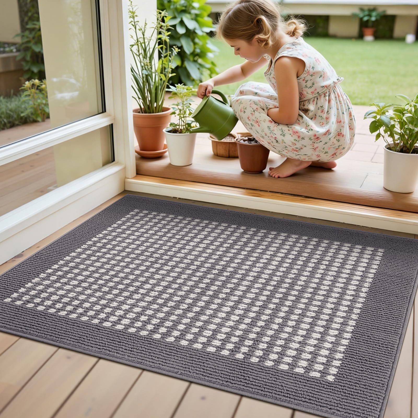 Ileading Indoor Door Mat 3x5ft Absorbent Dog Mats for Muddy Paws,Machine Washable Small Living Room Area Rug with Non-Slip Rubber Backing Low-Profile Inside Carpet for Hallway,Kitchen