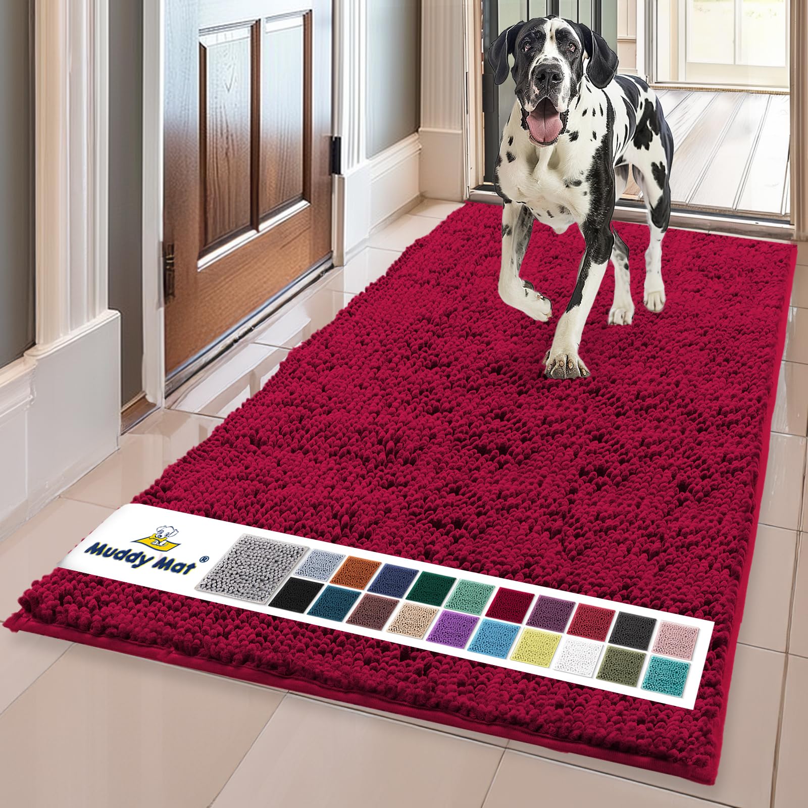 Muddy Mat® | Super Absorbent Door Mat Indoor, Microfiber Quick Dry Chenille Entryway Rug, Non-Slip Front Door Mat, Indoor Mats for Entryway, Machine Washable Pet Rug, Black 30"x19"