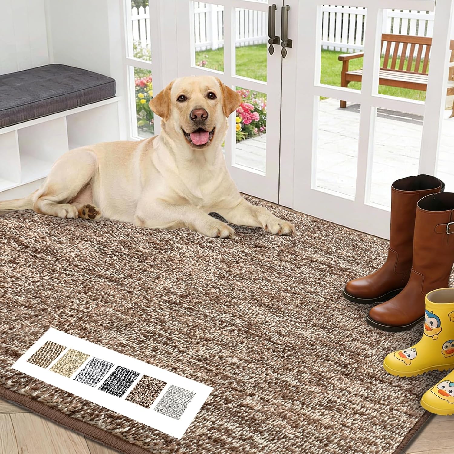 REFETONE Indoor Doormat, Front Door Mat 32"x40" Absorbent Rubber Backing Non Slip Door Mats, Washable Low-Profile Inside Floor Mat Door Rugs for Entryway, Resist Dirt Mud Mat for Dogs, Coffee/Brown