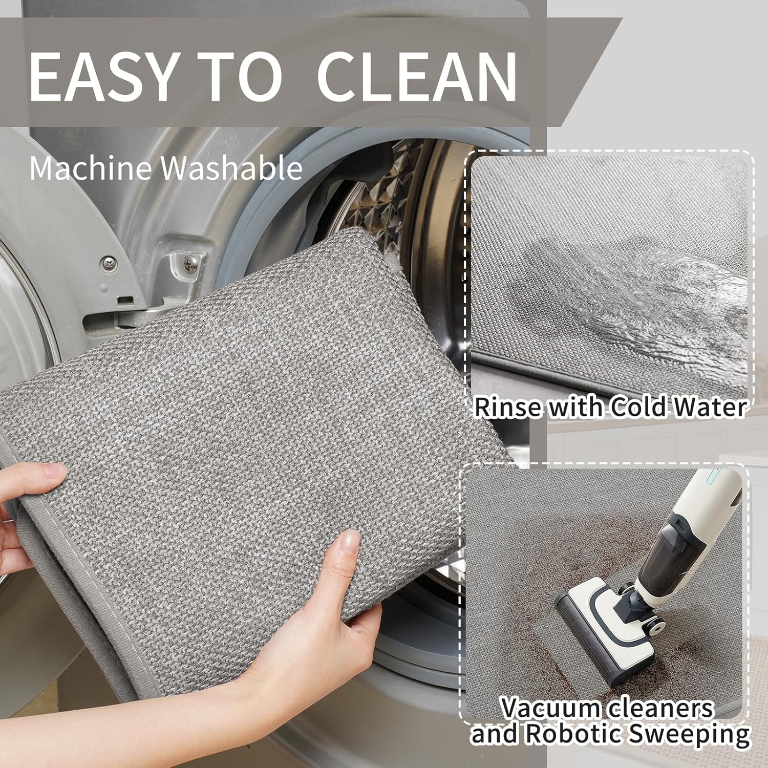 YDKGL Water Absorbent Runner Rugs for Kitchen, Kitchen Mat in Front of Sink, Oil Absorbent Kitchen Mats for Floor,Non-Slip Kitchen Rugs,Durable Kitchen Mats，17x30 Gray Kitchen Rugs,