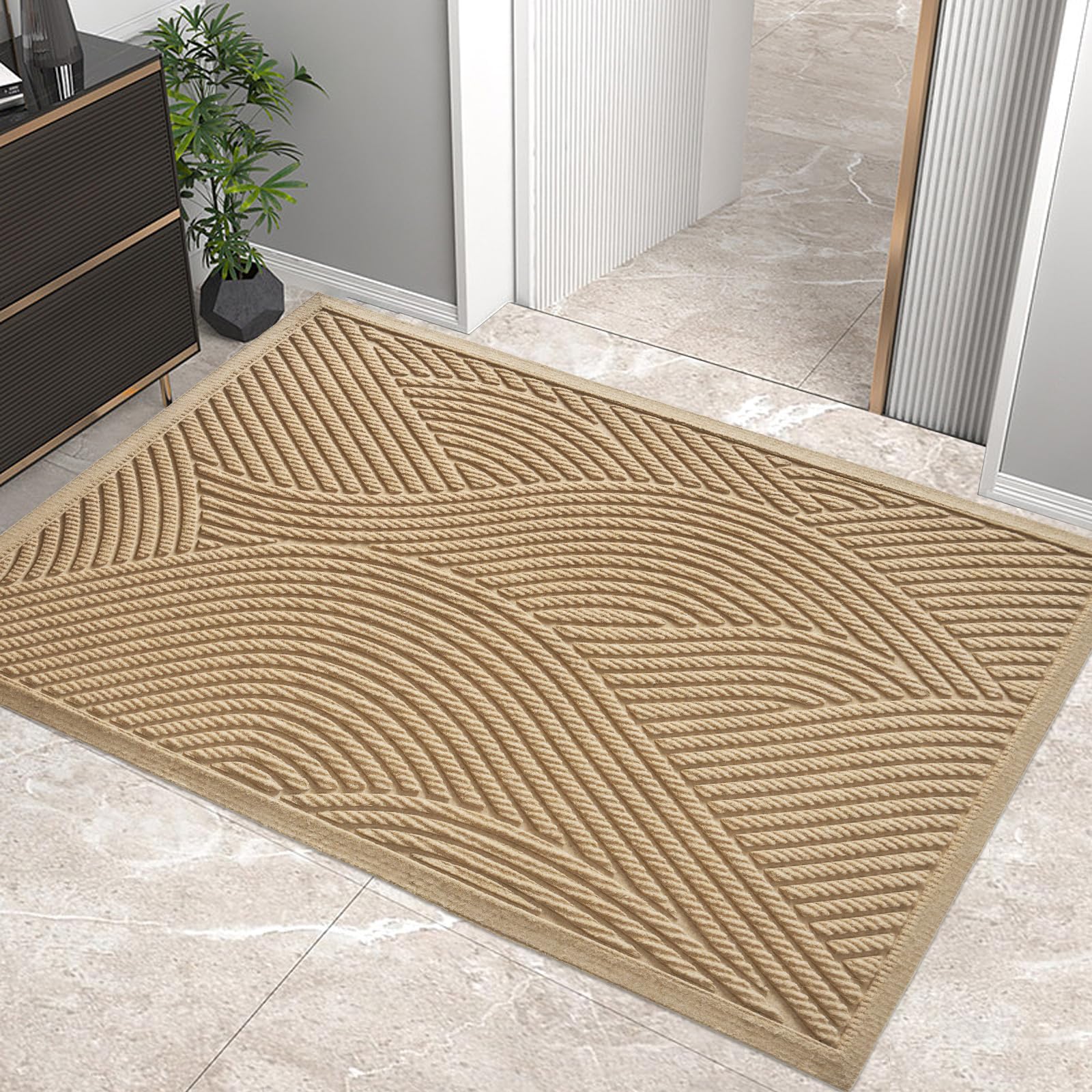 HIYARD Sturdy Front Door Mat, Absorbent Muddy Dirt Resist Welcome Door Mats Outdoor Indoor, Stain and Fade Resistant, Non-Slip Backing Entry Mat Low Profile Doormat for Entryway, 29×17, Beige