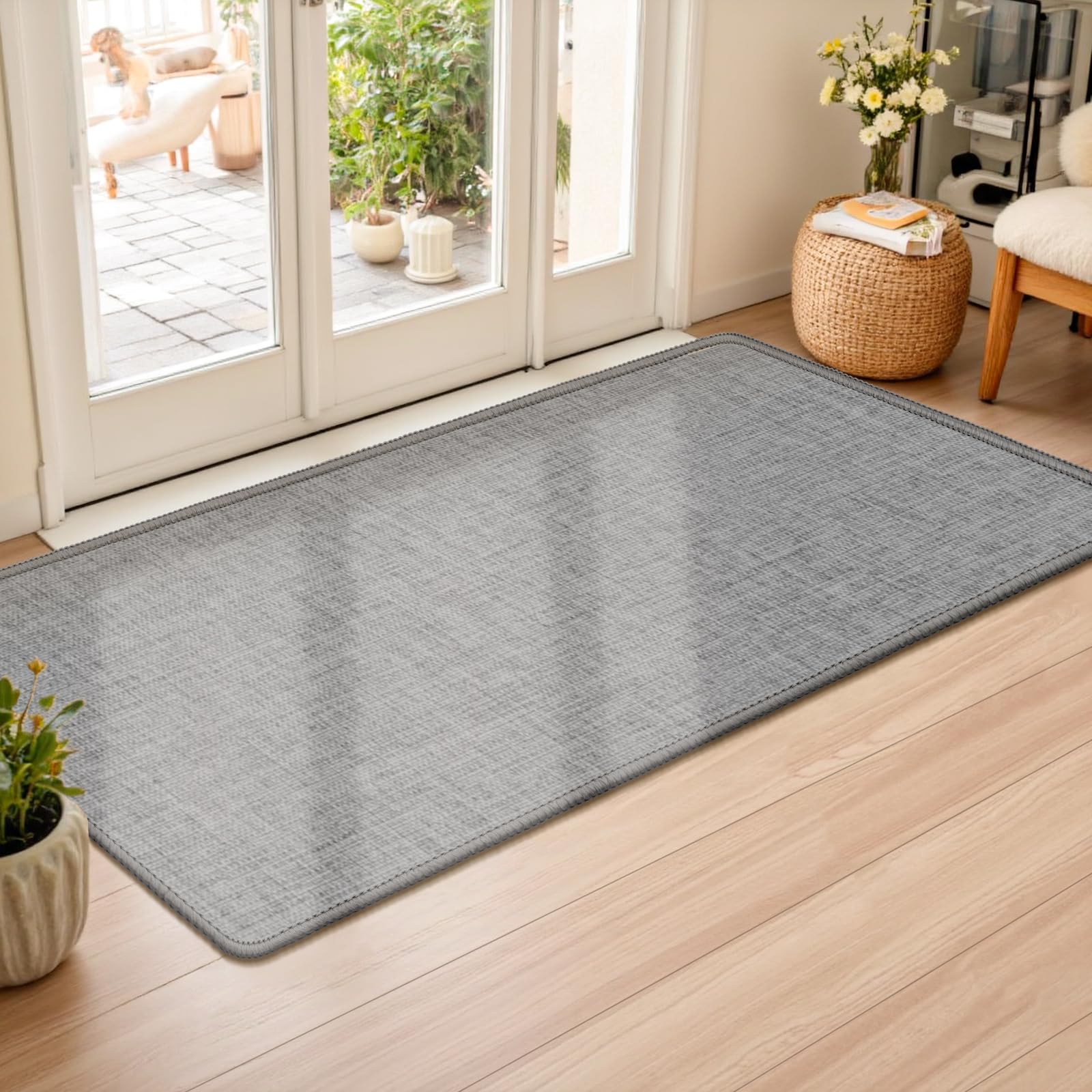 LEKEEPGO Ultra Thin Indoor Door Mat 17"x29", Low-Profile Door Mat Indoor Entrance, Non Slip Rubber Backing Inside Doormat Washable Welcome Front Entryway Dirt Trapper Entry Mat, Khaki
