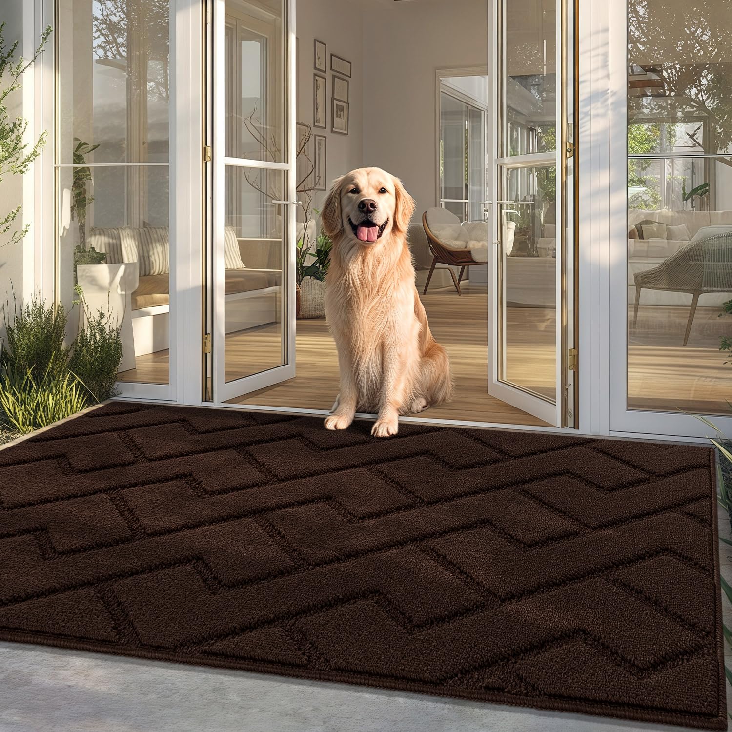 hicorfe Indoor Doormat,Front Back Door Mat Rubber Backing Non Slip Door Mats 24"x35" Absorbent Resist Dirt Entrance Doormat Inside Floor Mats for Entryway Washable Low-Profile (Navy Blue)