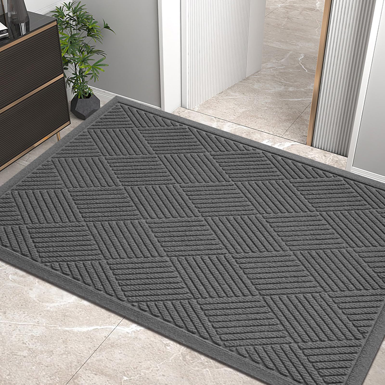 HIYARD Sturdy Front Door Mat, Absorbent Muddy Dirt Resist Welcome Door Mats Outdoor Indoor, Stain and Fade Resistant, Non-Slip Rubber Backing Low Profile Doormat for Entryway, 30×17, Beige
