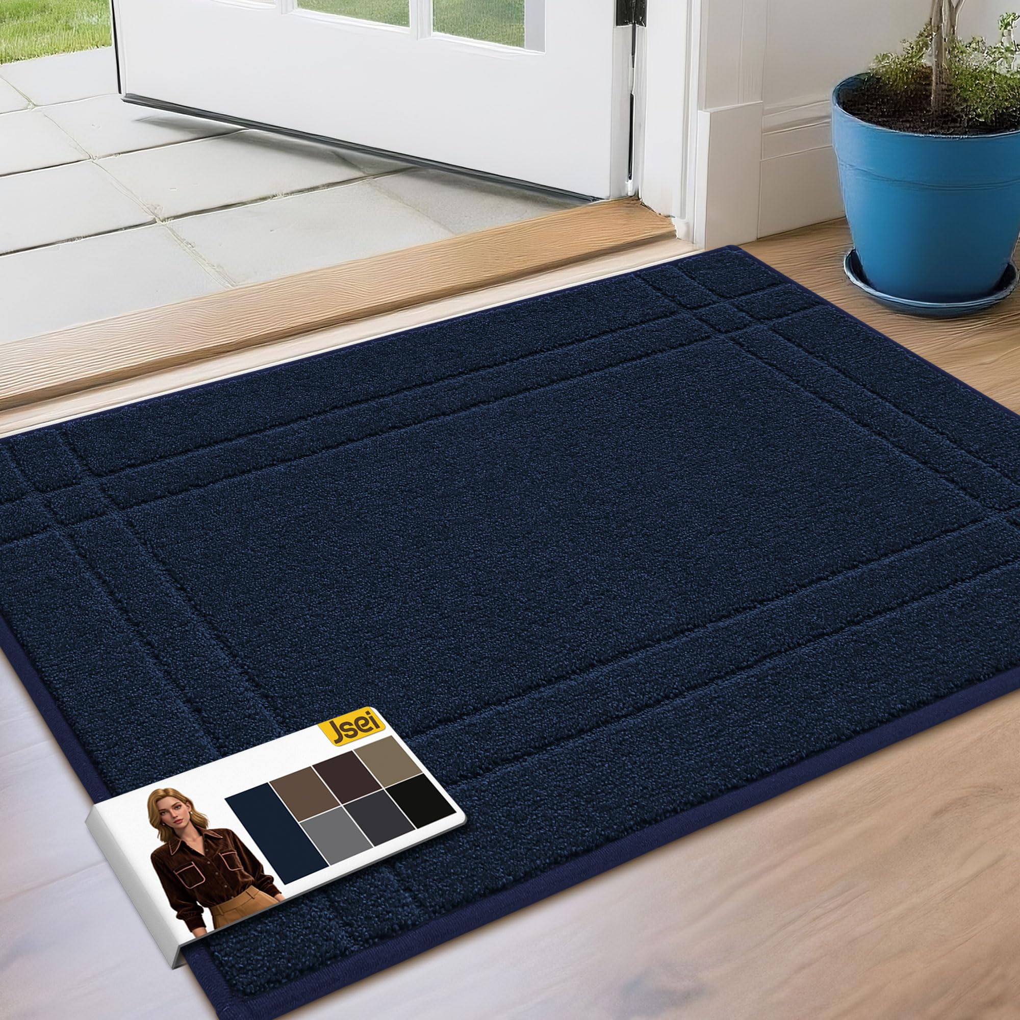 JSEI Entryway Rugs Doormat 32"x48", Non-Slip Dirt Trapper Door Mats Indoor, Washable Absorbent and Stain Resist Welcome Floor Mat for Front Door, Dog Door Mat, Dirty Wet Shoes & Paws, Navy Blue