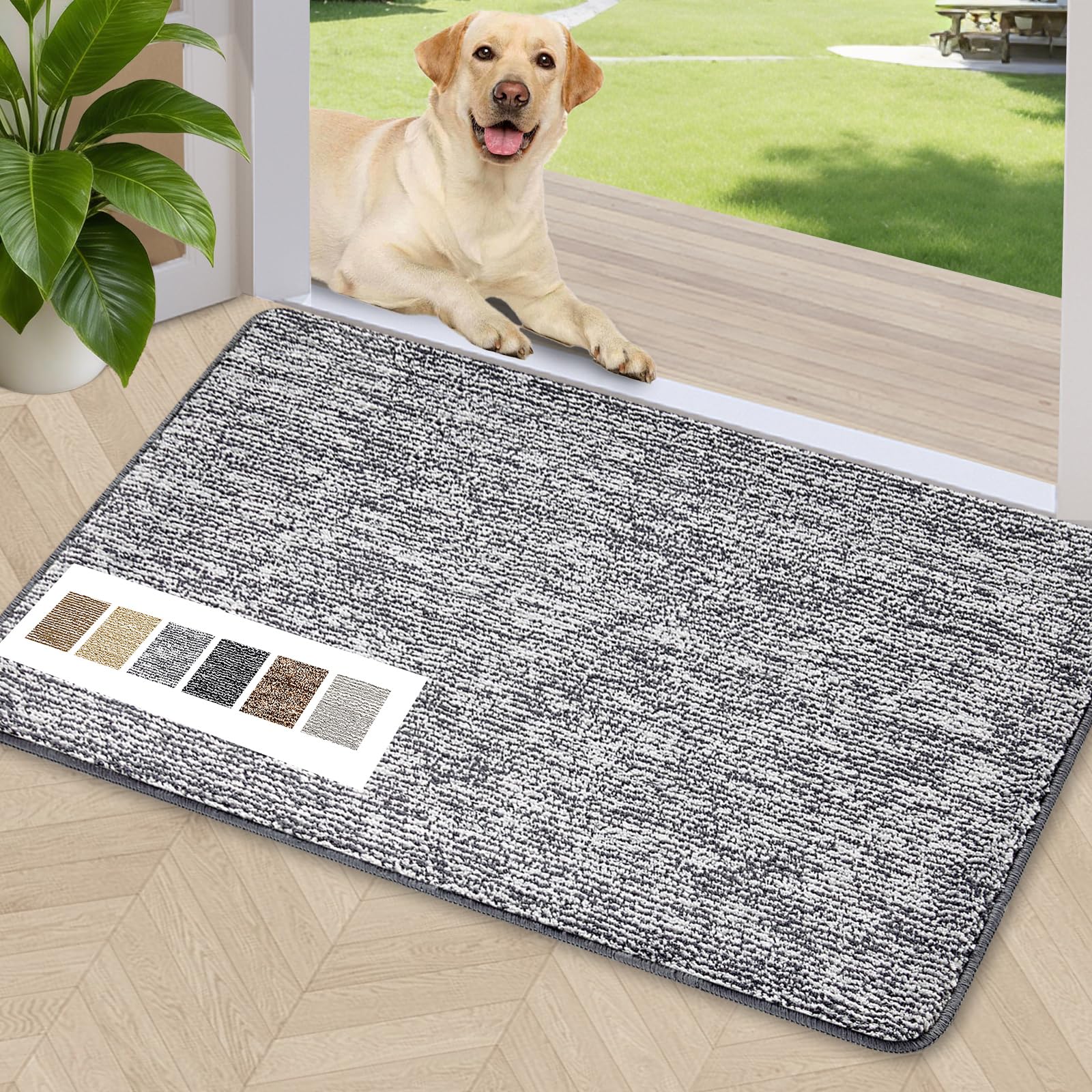 REFETONE Indoor Doormat, Front Door Mat 32"x40" Absorbent Rubber Backing Non Slip Door Mats, Washable Low-Profile Inside Floor Mat Door Rugs for Entryway, Resist Dirt Mud Mat for Dogs, Coffee/Brown