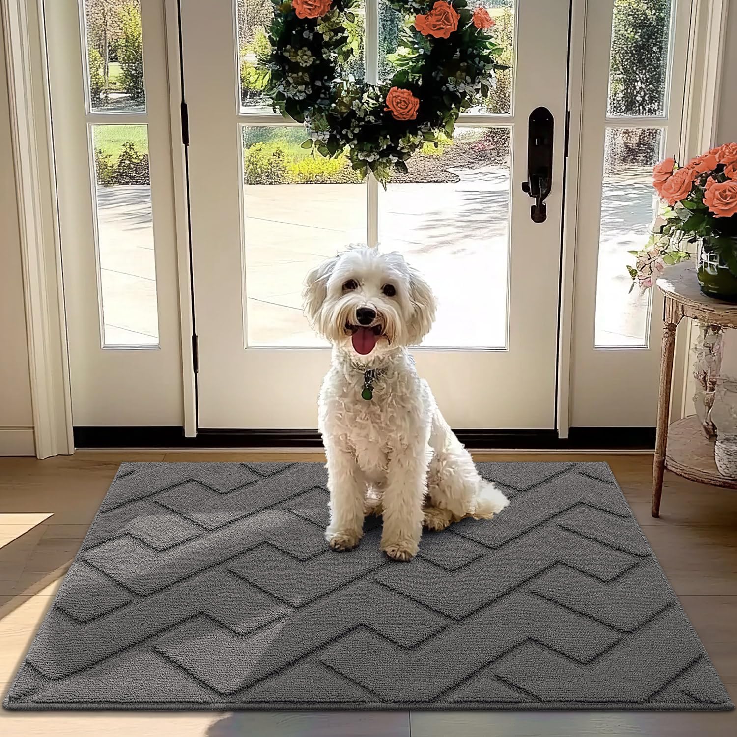 hicorfe Indoor Doormat,Front Back Door Mat Rubber Backing Non Slip Door Mats 24"x35" Absorbent Resist Dirt Entrance Doormat Inside Floor Mats for Entryway Washable Low-Profile (Navy Blue)