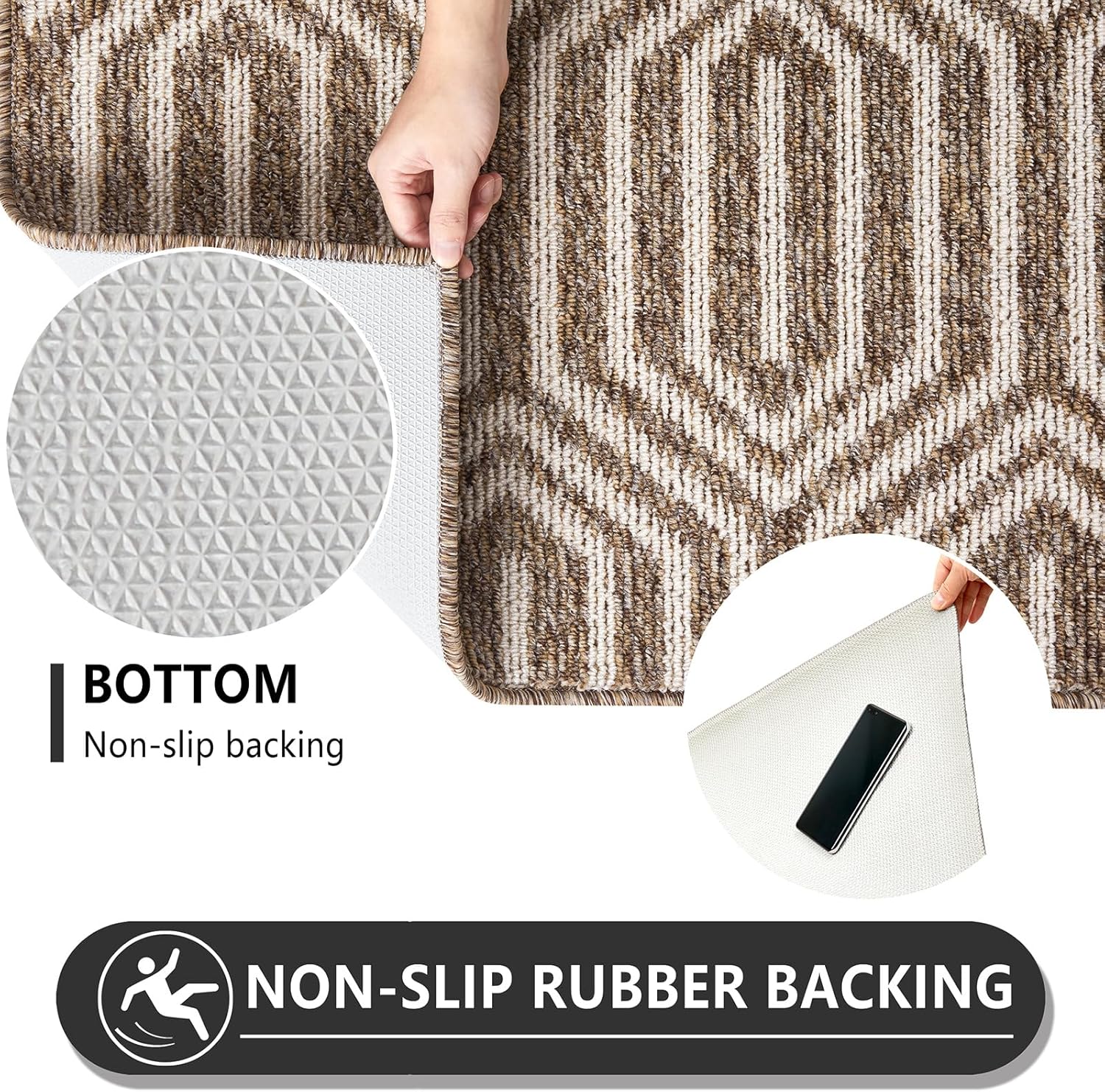 REFETONE Indoor Doormat, Front Door Mat 20"x32" Rubber Backing Non Slip Back Door Mats, Absorbent Washable Low-Profile Inside Floor Mat Door Rugs for Entryway, Resist Dirt Mud Mat for Dogs, Camel