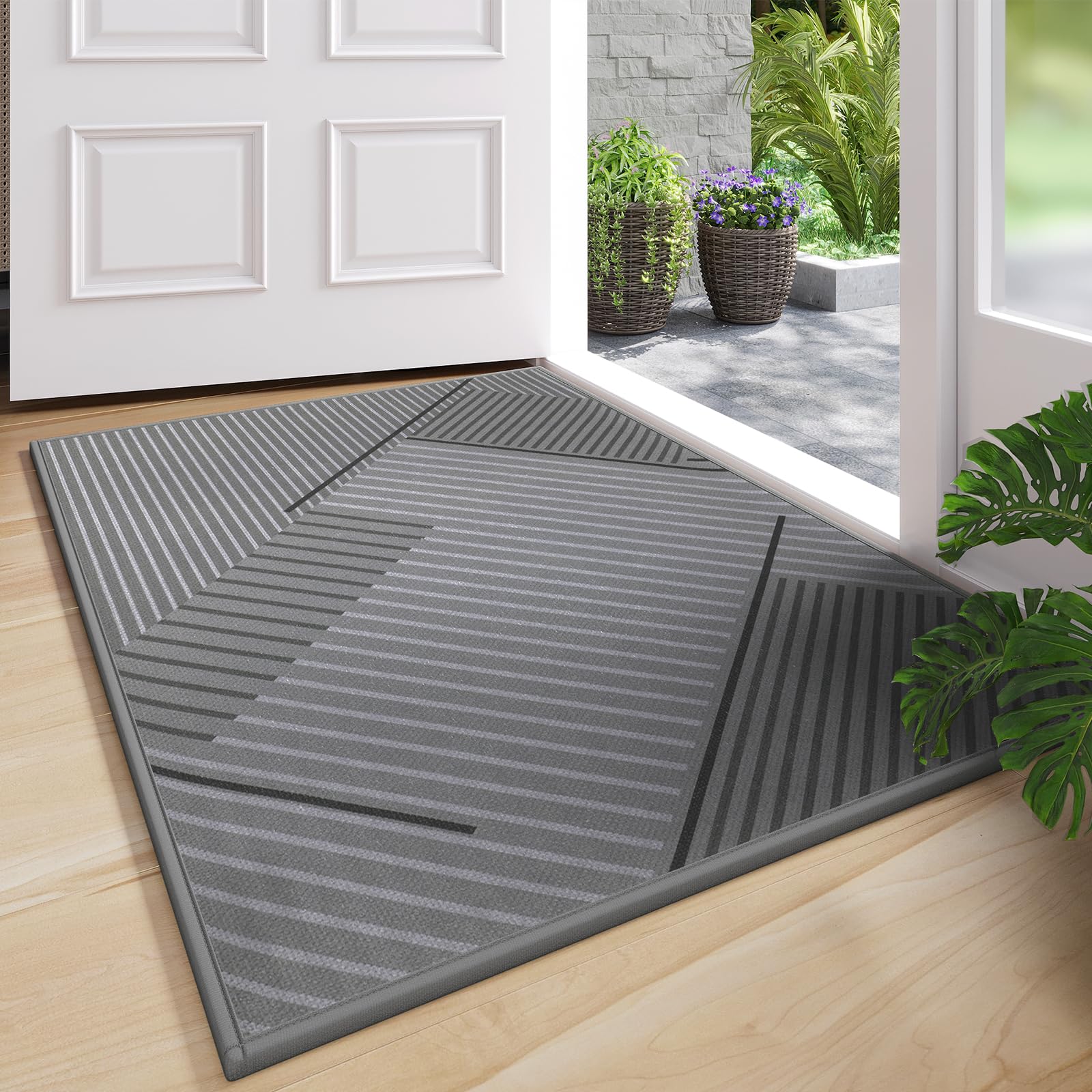 Front Door Mat 17''x30'', Absorbent Dirt Resist Washable Non Slip Low-Profile Indoor Doormat, Easy Clean Welcome Entryway Door Mats, Brown