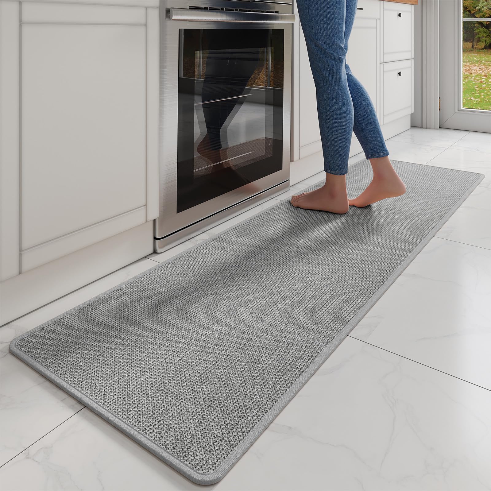 YDKGL Water Absorbent Runner Rugs for Kitchen, Kitchen Mat in Front of Sink, Oil Absorbent Kitchen Mats for Floor,Non-Slip Kitchen Rugs,Durable Kitchen Mats，17x30 Gray Kitchen Rugs,