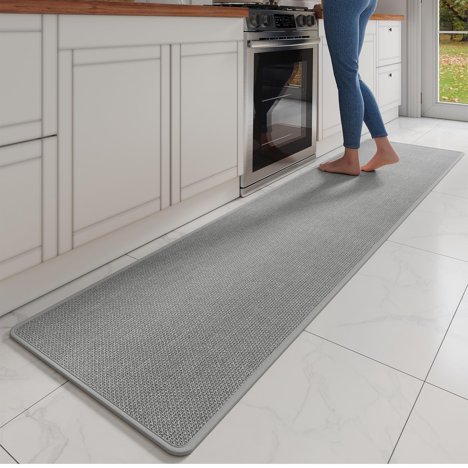 YDKGL Water Absorbent Runner Rugs for Kitchen, Kitchen Mat in Front of Sink, Oil Absorbent Kitchen Mats for Floor,Non-Slip Kitchen Rugs,Durable Kitchen Mats，17x30 Gray Kitchen Rugs,
