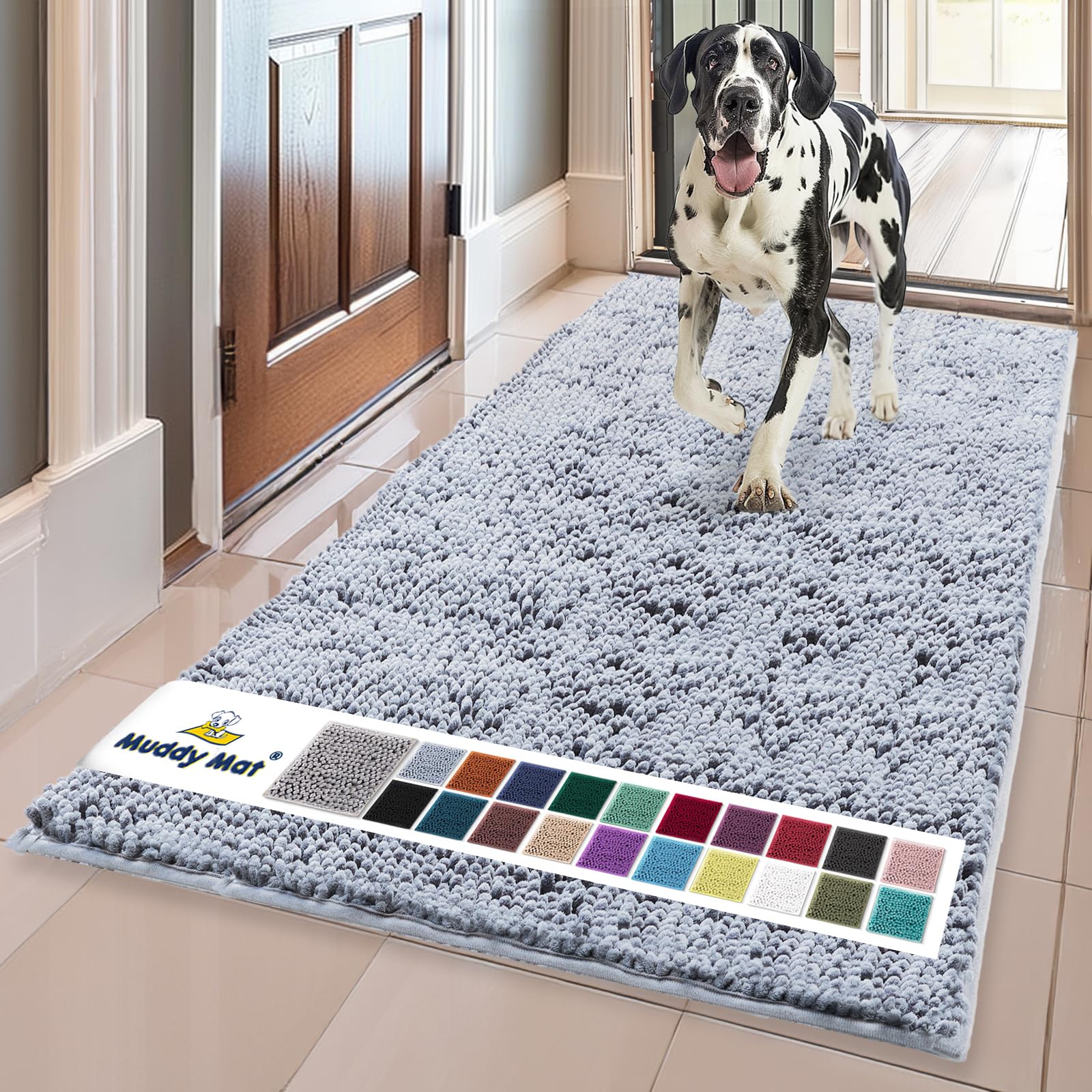 Muddy Mat® | Super Absorbent Door Mat Indoor, Microfiber Quick Dry Chenille Entryway Rug, Non-Slip Front Door Mat, Indoor Mats for Entryway, Machine Washable Pet Rug, Black 30"x19"