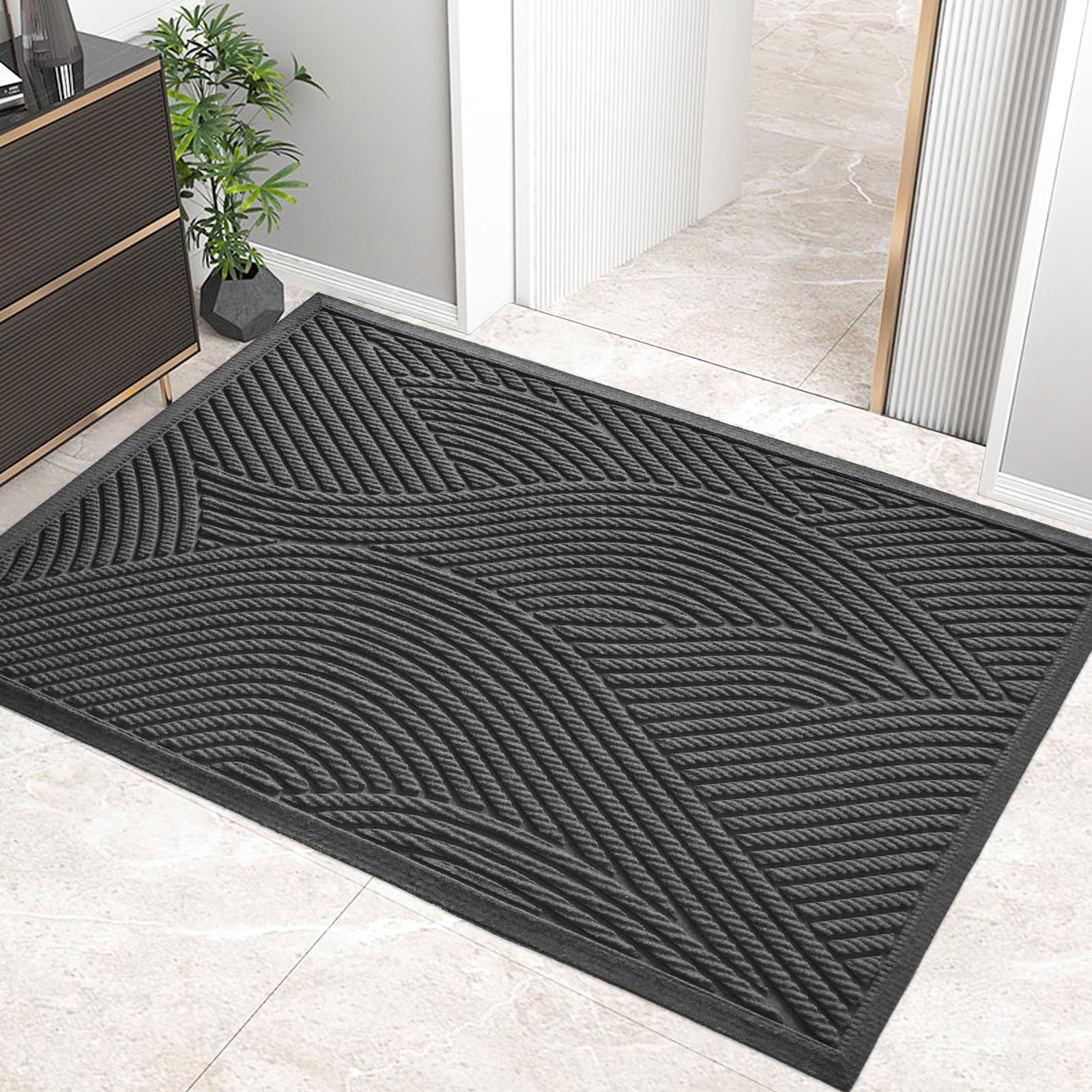 HIYARD Sturdy Front Door Mat, Absorbent Muddy Dirt Resist Welcome Door Mats Outdoor Indoor, Stain and Fade Resistant, Non-Slip Backing Entry Mat Low Profile Doormat for Entryway, 29×17, Beige