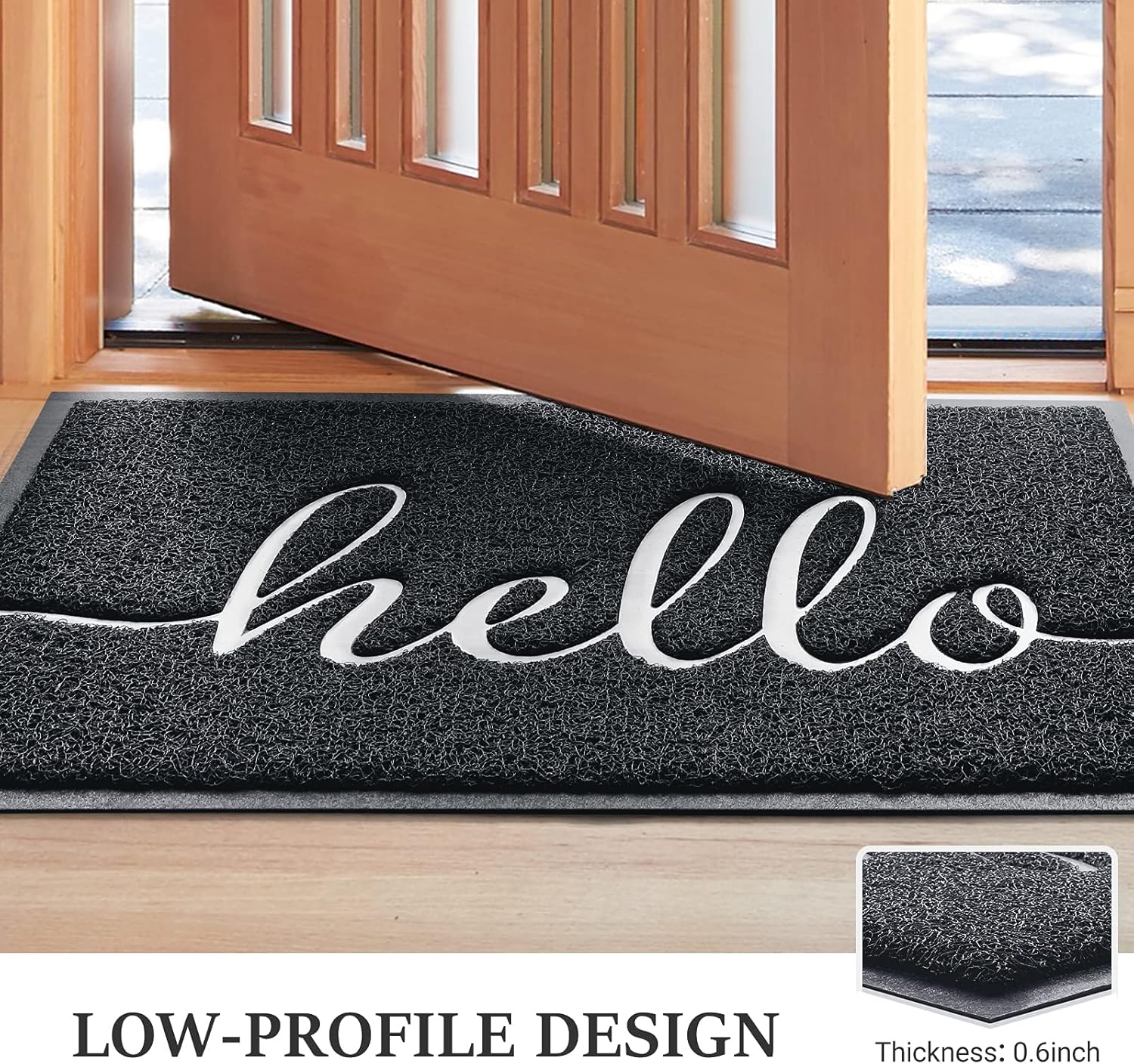 BeneathYourFeet Door Mat (30"x17.5",Black), Welcome Mat Low Profile Front Doormat Floor Mat Non Slip Rugs for Entryway, Patio, High Traffic Areas