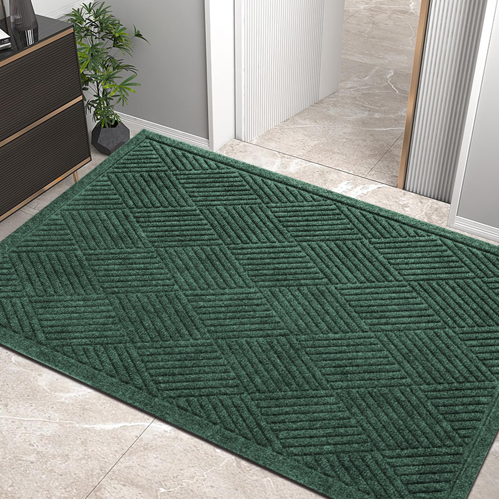 HIYARD Sturdy Front Door Mat, Absorbent Muddy Dirt Resist Welcome Door Mats Outdoor Indoor, Stain and Fade Resistant, Non-Slip Rubber Backing Low Profile Doormat for Entryway, 30×17, Beige