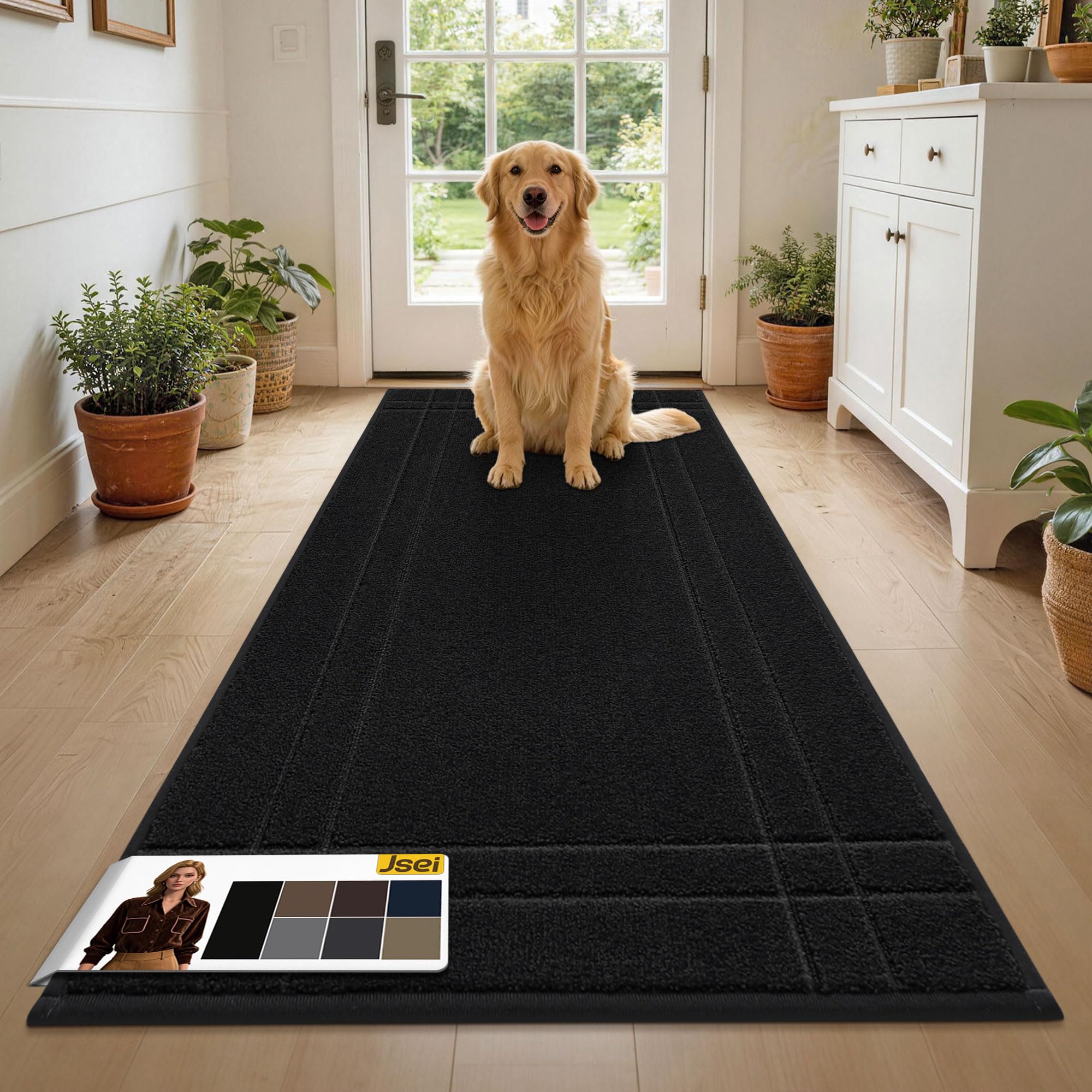 JSEI Entryway Rugs Doormat 32"x48", Non-Slip Dirt Trapper Door Mats Indoor, Washable Absorbent and Stain Resist Welcome Floor Mat for Front Door, Dog Door Mat, Dirty Wet Shoes & Paws, Navy Blue