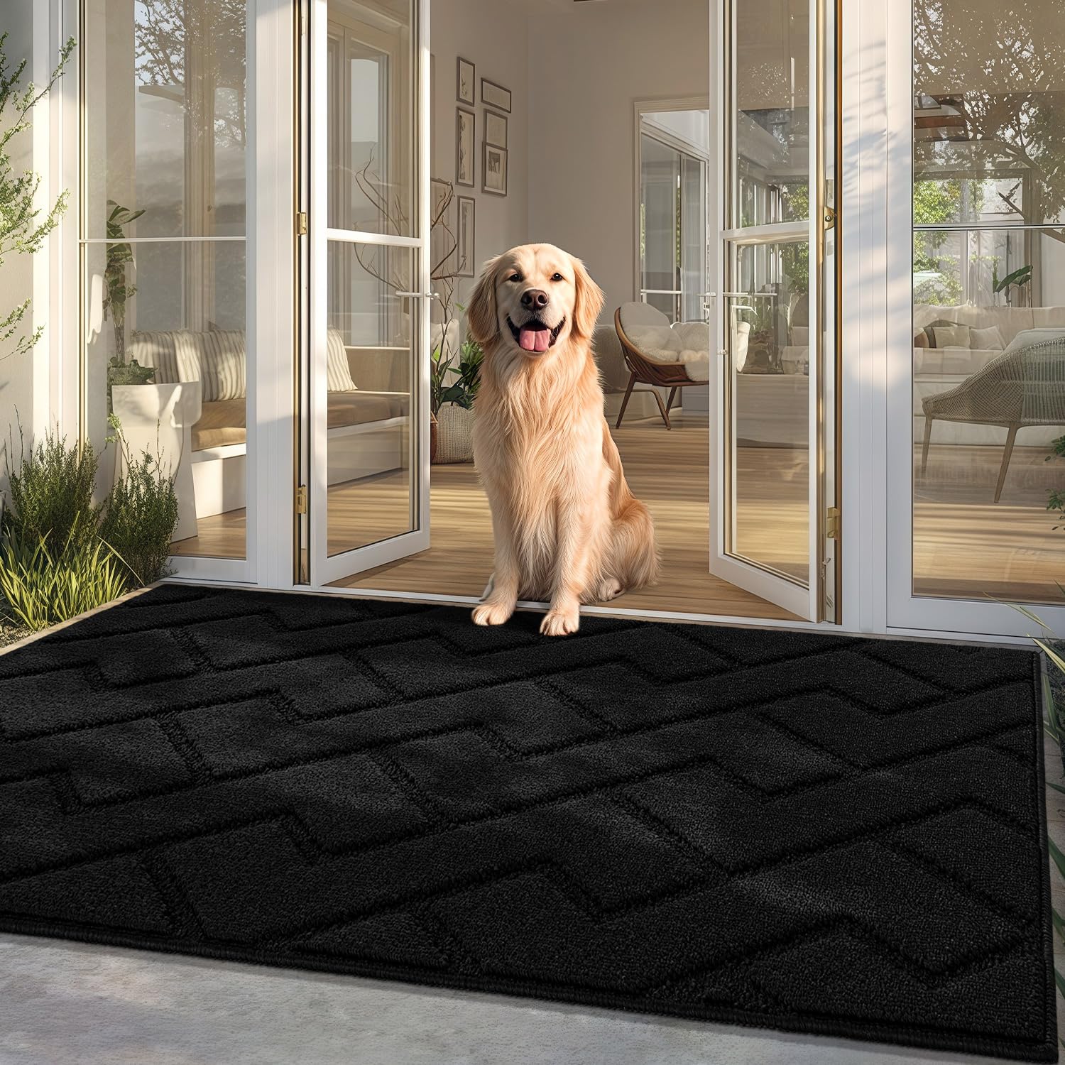 hicorfe Indoor Doormat,Front Back Door Mat Rubber Backing Non Slip Door Mats 24"x35" Absorbent Resist Dirt Entrance Doormat Inside Floor Mats for Entryway Washable Low-Profile (Navy Blue)