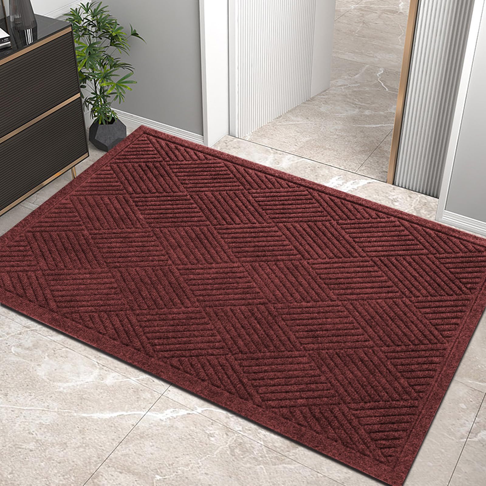 HIYARD Sturdy Front Door Mat, Absorbent Muddy Dirt Resist Welcome Door Mats Outdoor Indoor, Stain and Fade Resistant, Non-Slip Rubber Backing Low Profile Doormat for Entryway, 30×17, Beige