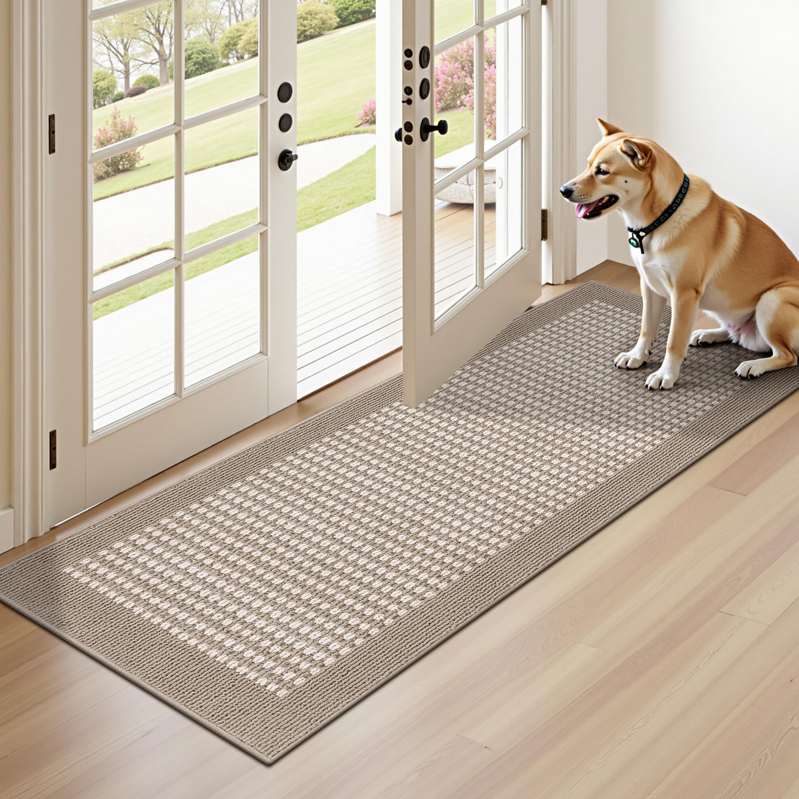 Ileading Indoor Door Mat 3x5ft Absorbent Dog Mats for Muddy Paws,Machine Washable Small Living Room Area Rug with Non-Slip Rubber Backing Low-Profile Inside Carpet for Hallway,Kitchen