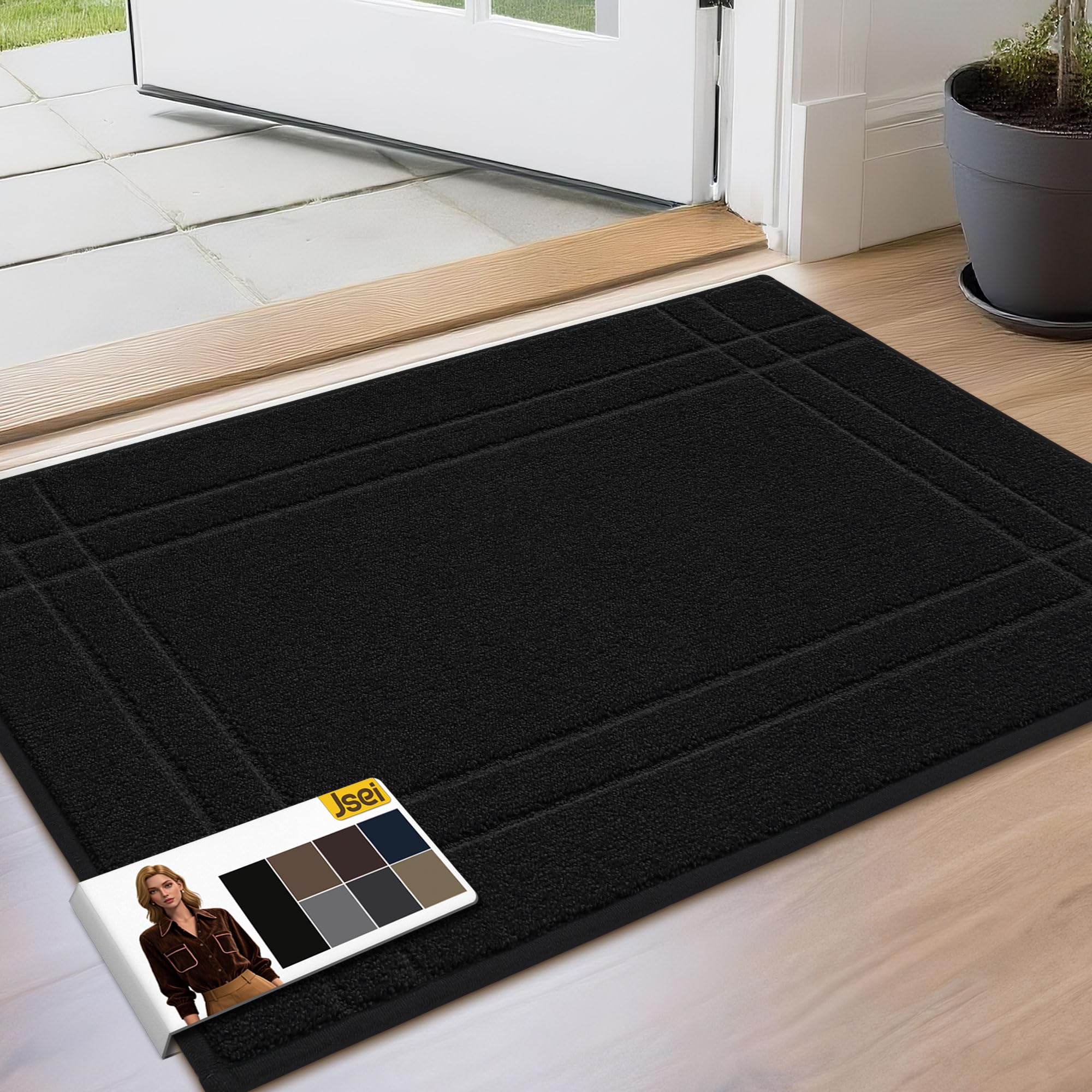 JSEI Entryway Rugs Doormat 32"x48", Non-Slip Dirt Trapper Door Mats Indoor, Washable Absorbent and Stain Resist Welcome Floor Mat for Front Door, Dog Door Mat, Dirty Wet Shoes & Paws, Navy Blue