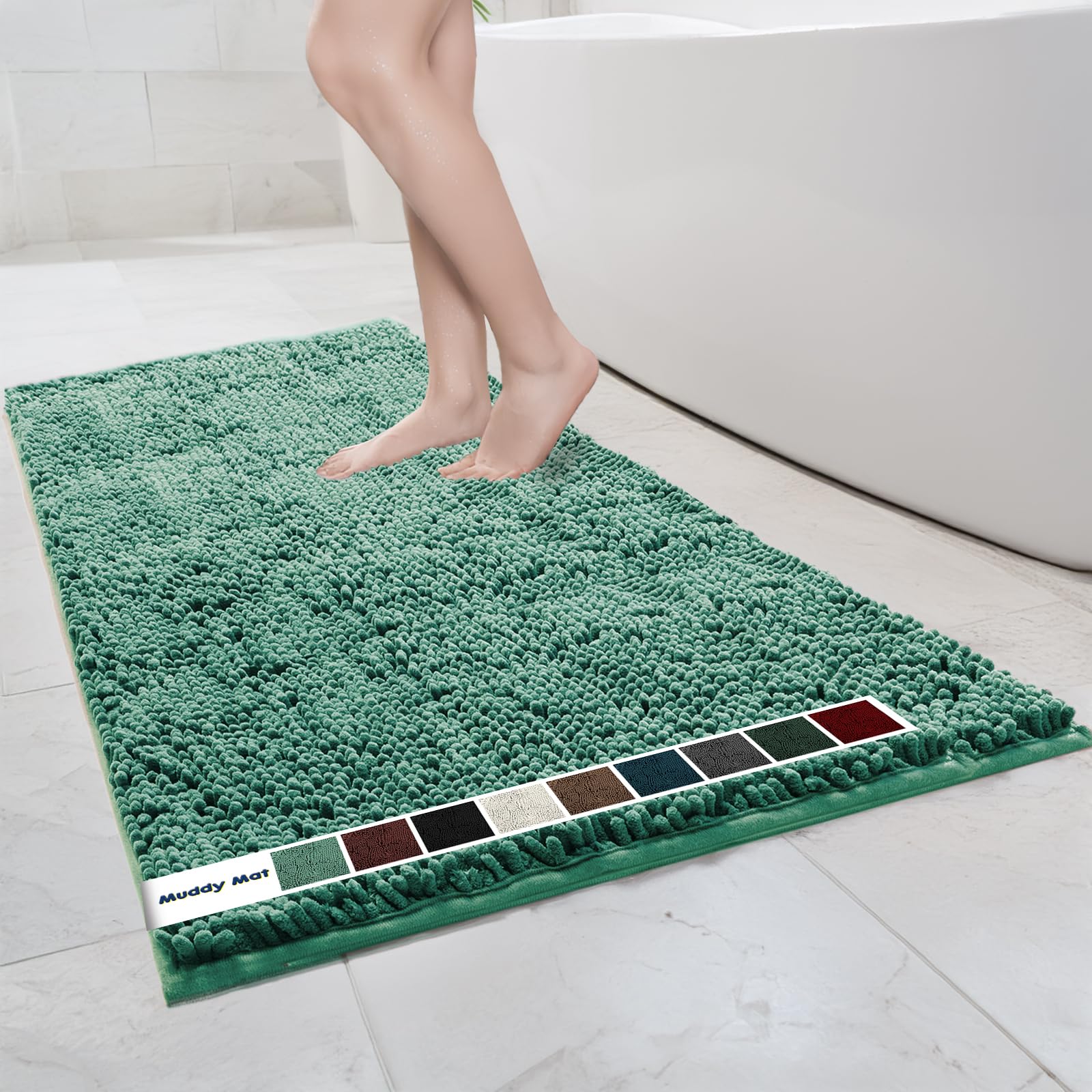 Muddy Mat Chenille Bathroom Rugs Quick Dry Microfiber Mats Non Slip Washable, Extra Thick, Soft and Highly Absorbent Bath Mats for Bathroom, Kitchen, and Shower Floor - Grey Medium 30"X19"