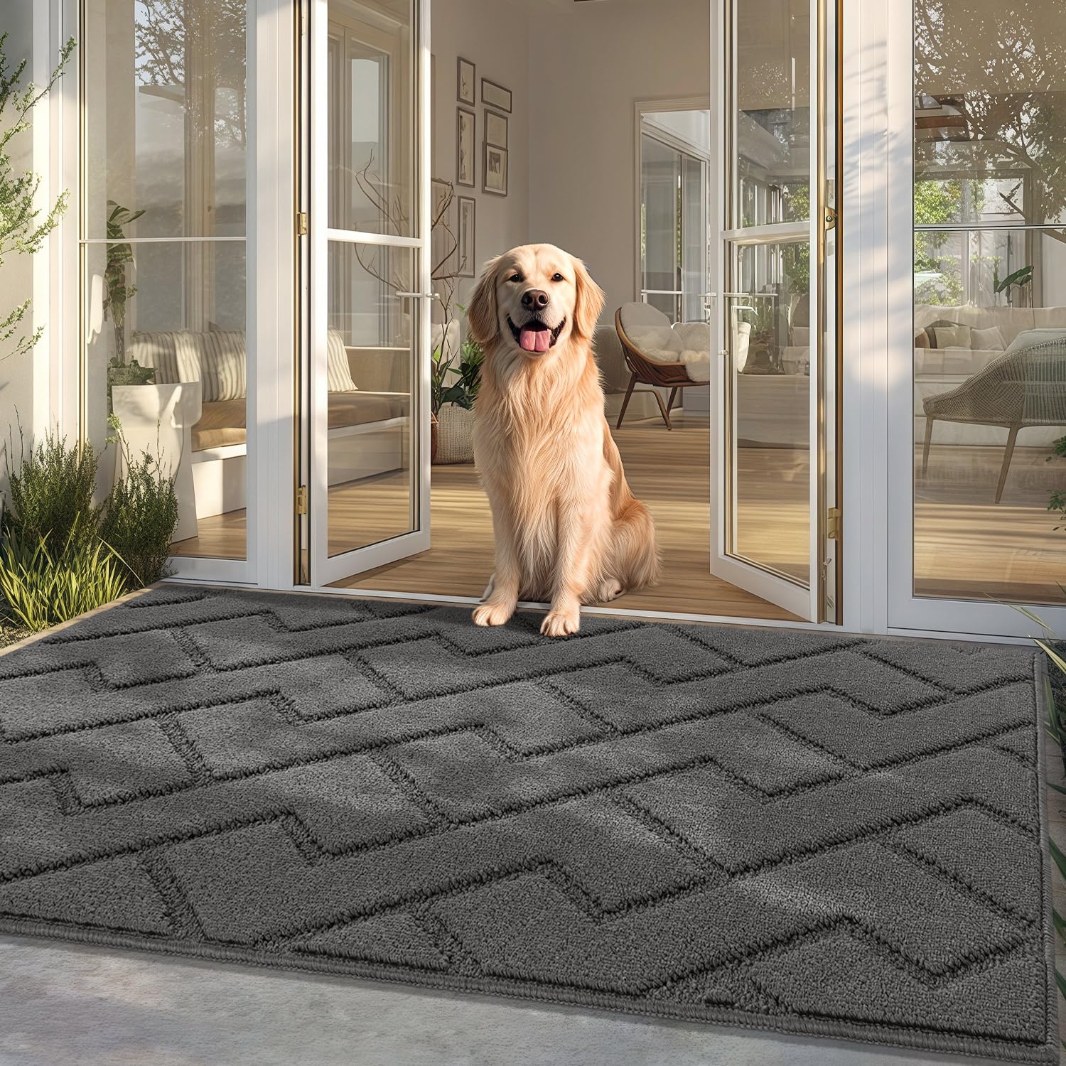 hicorfe Indoor Doormat,Front Back Door Mat Rubber Backing Non Slip Door Mats 24"x35" Absorbent Resist Dirt Entrance Doormat Inside Floor Mats for Entryway Washable Low-Profile (Navy Blue)