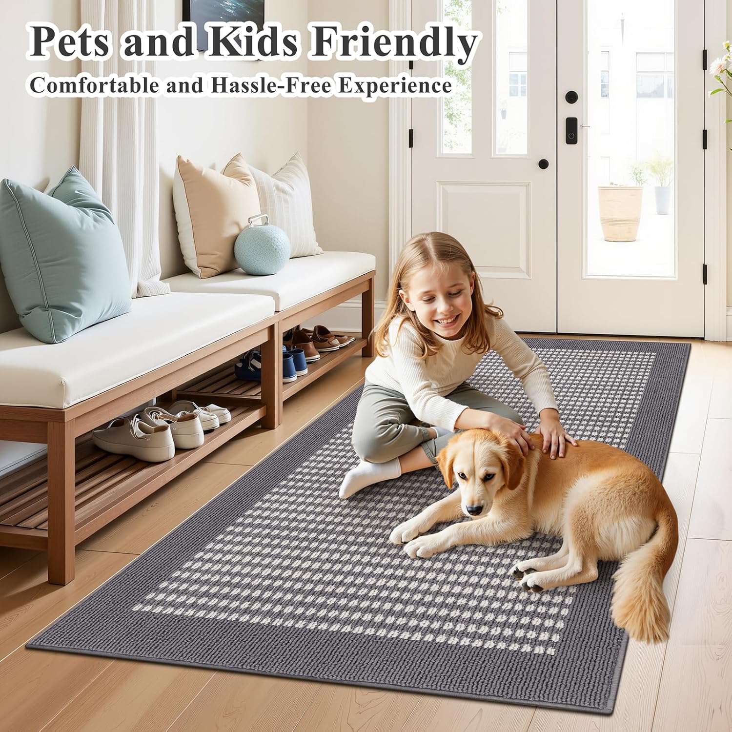 Ileading Indoor Door Mat 3x5ft Absorbent Dog Mats for Muddy Paws,Machine Washable Small Living Room Area Rug with Non-Slip Rubber Backing Low-Profile Inside Carpet for Hallway,Kitchen