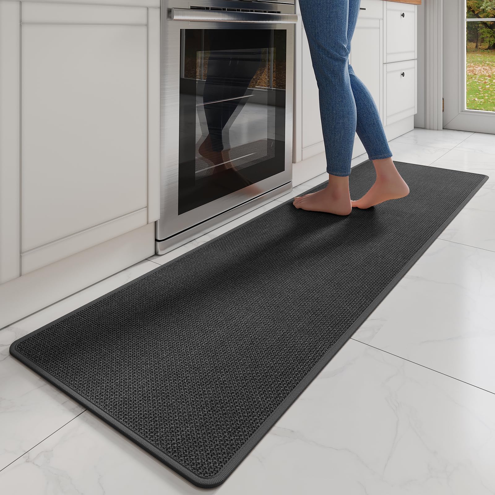 YDKGL Water Absorbent Runner Rugs for Kitchen, Kitchen Mat in Front of Sink, Oil Absorbent Kitchen Mats for Floor,Non-Slip Kitchen Rugs,Durable Kitchen Mats，17x30 Gray Kitchen Rugs,