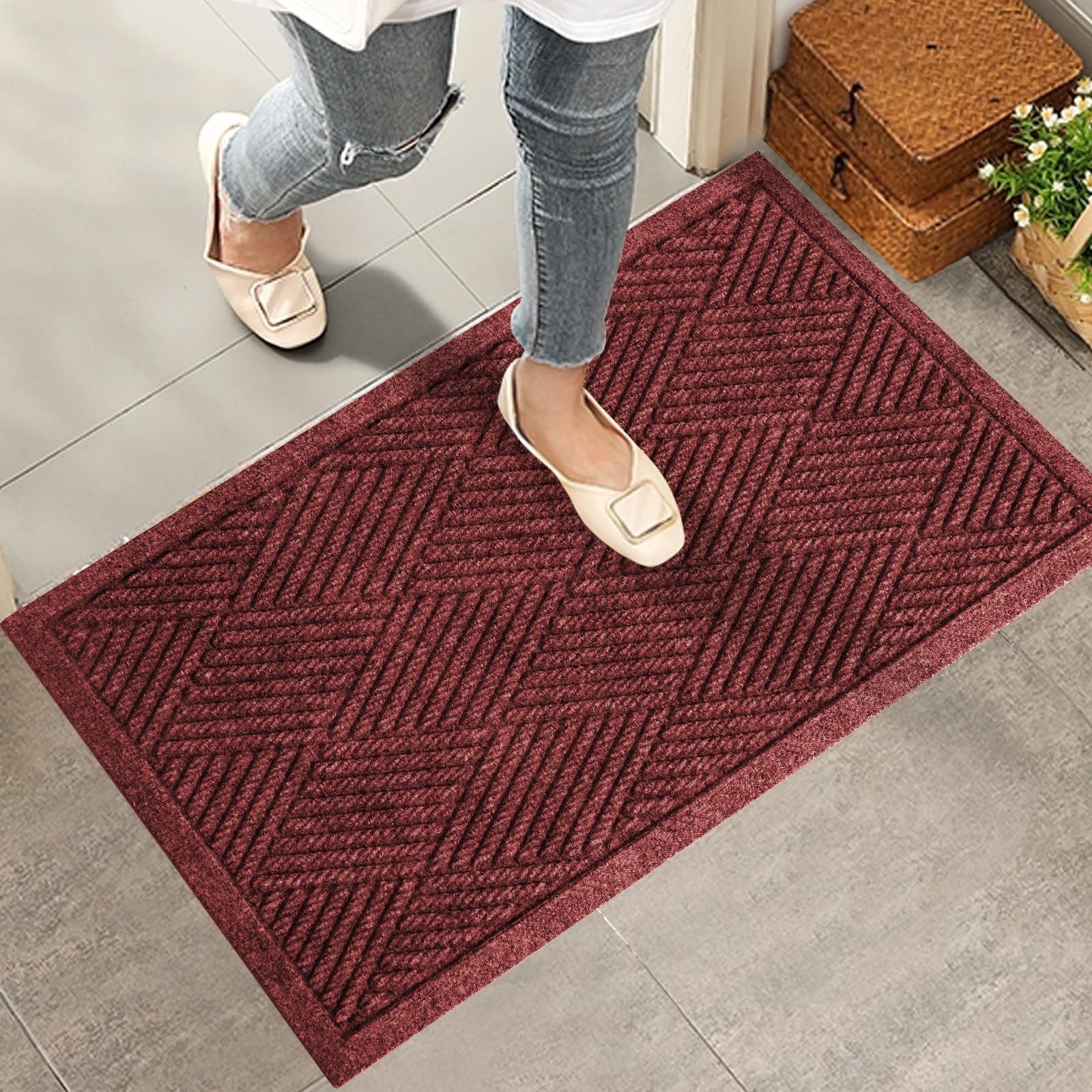 HIYARD Sturdy Front Door Mat, Absorbent Muddy Dirt Resist Welcome Door Mats Outdoor Indoor, Stain and Fade Resistant, Non-Slip Rubber Backing Low Profile Doormat for Entryway, 30×17, Beige