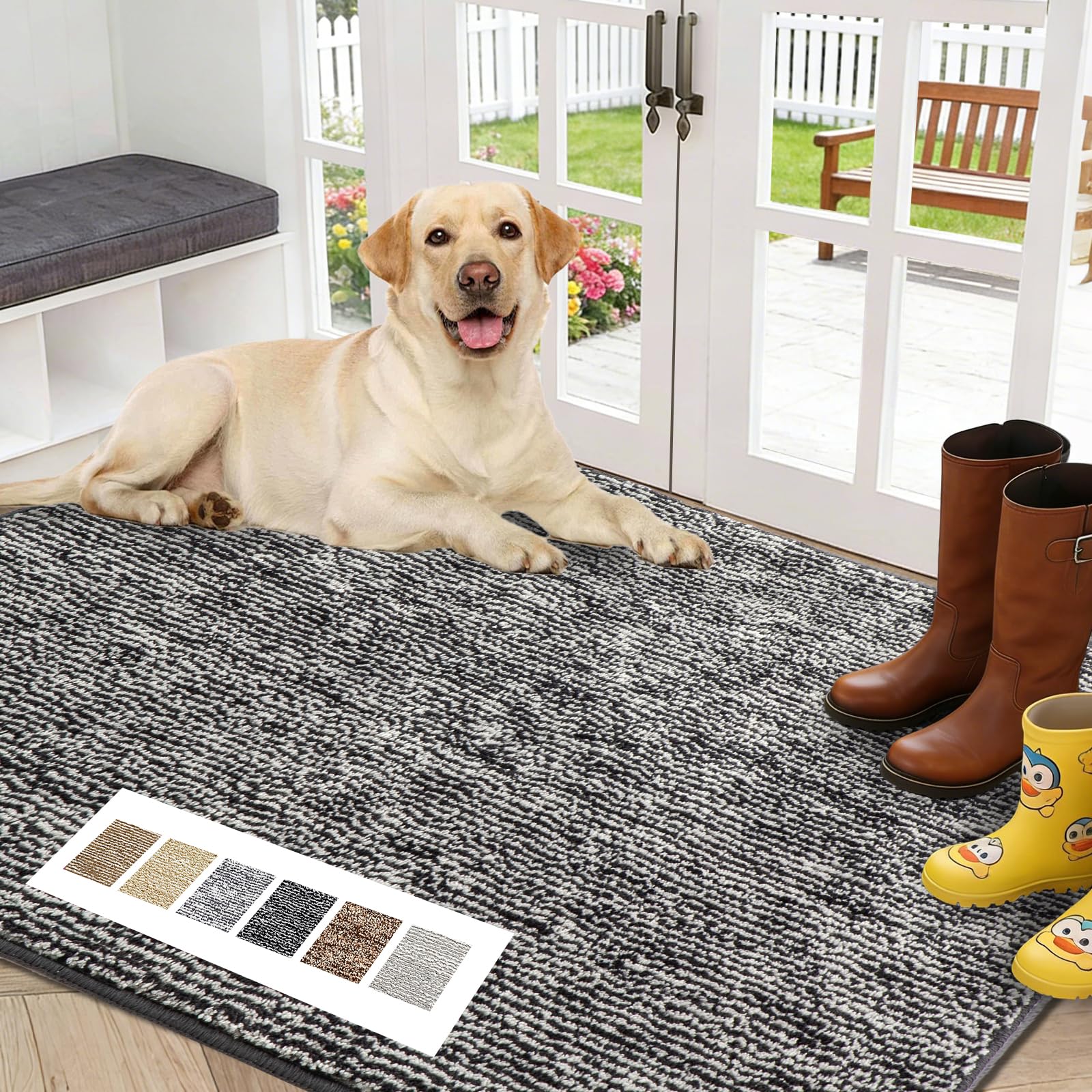 REFETONE Indoor Doormat, Front Door Mat 32"x40" Absorbent Rubber Backing Non Slip Door Mats, Washable Low-Profile Inside Floor Mat Door Rugs for Entryway, Resist Dirt Mud Mat for Dogs, Coffee/Brown