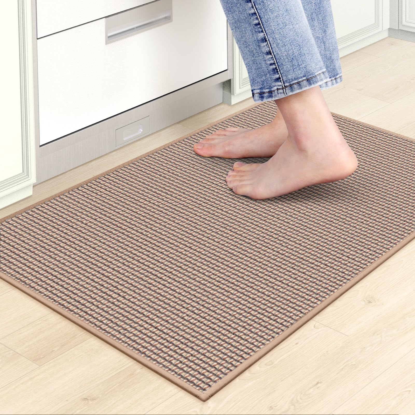Kitchen Mats for Floor, Kitchen Rug, Nonskid, Washable, Absorbent Kitchen Runner Rug for in Front of Sink, Entryway, Rubber Backing Indoor Door Mat, Farmhouse Style Standing Mat, 17.3"x28", Grey