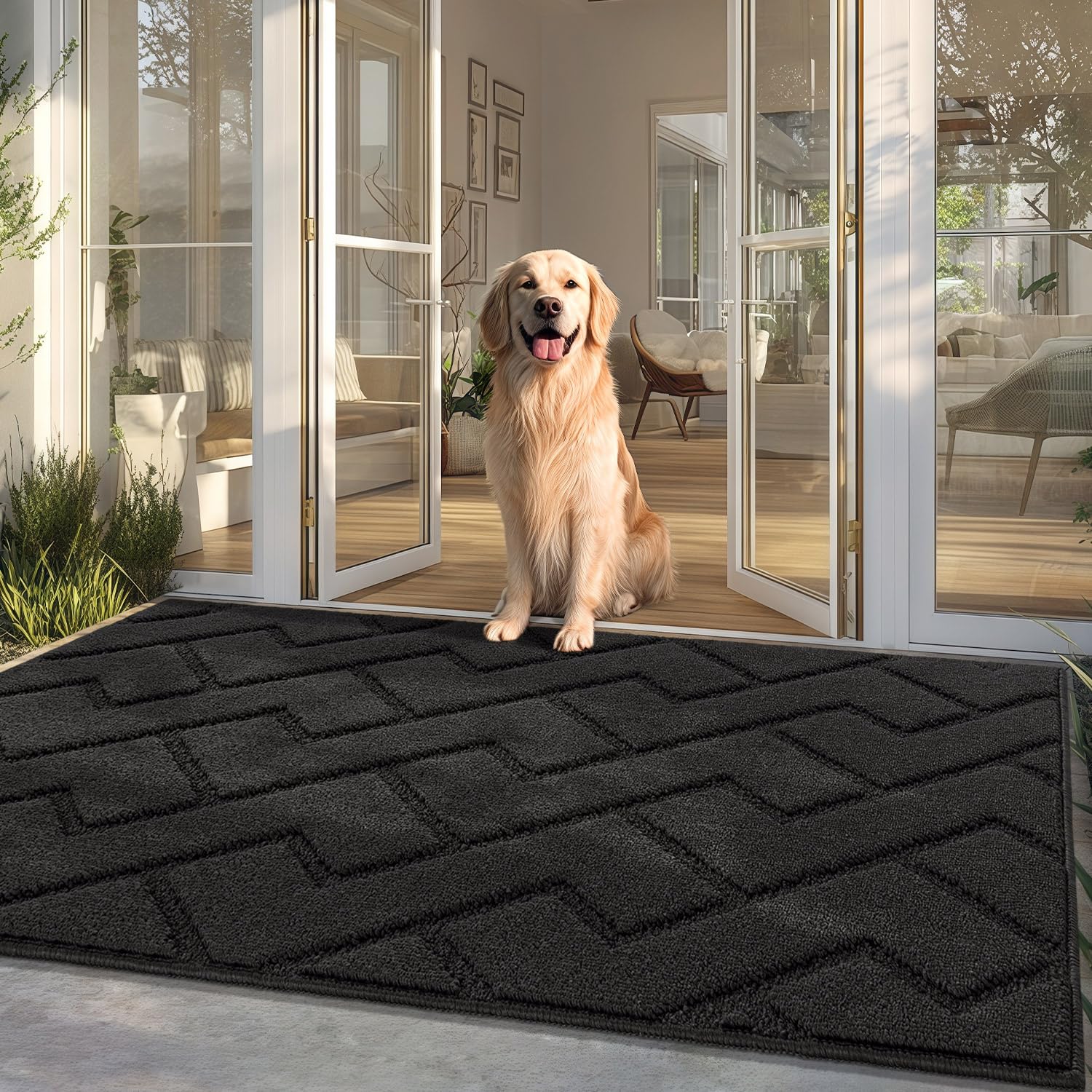 hicorfe Indoor Doormat,Front Back Door Mat Rubber Backing Non Slip Door Mats 24"x35" Absorbent Resist Dirt Entrance Doormat Inside Floor Mats for Entryway Washable Low-Profile (Navy Blue)