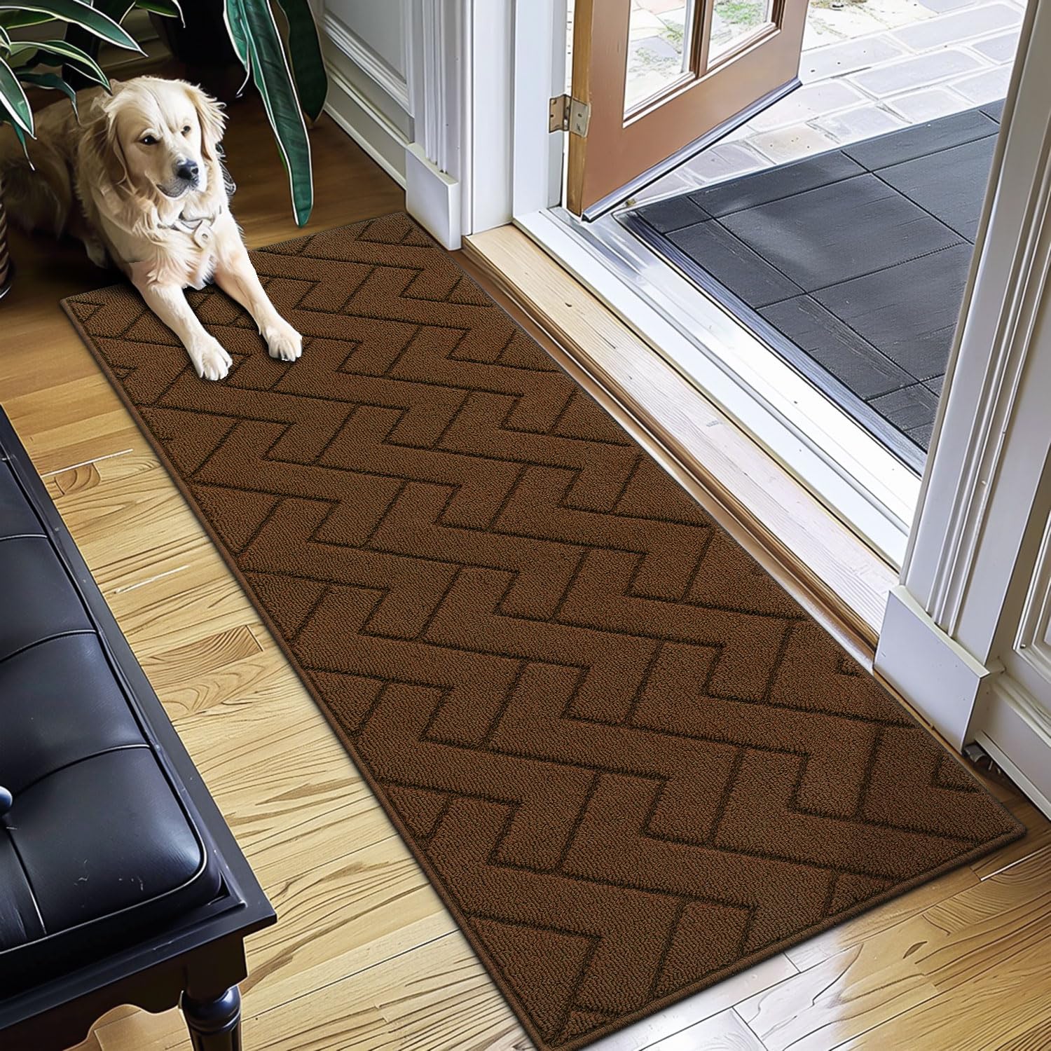 hicorfe Indoor Doormat,Front Back Door Mat Rubber Backing Non Slip Door Mats 24"x35" Absorbent Resist Dirt Entrance Doormat Inside Floor Mats for Entryway Washable Low-Profile (Navy Blue)