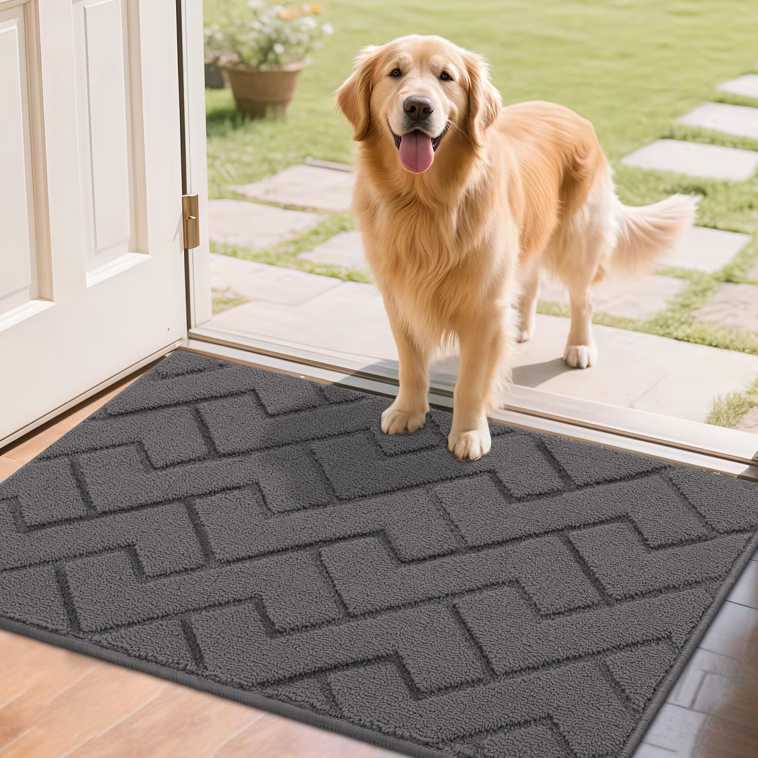 hicorfe Indoor Doormat,Front Back Door Mat Rubber Backing Non Slip Door Mats 24"x35" Absorbent Resist Dirt Entrance Doormat Inside Floor Mats for Entryway Washable Low-Profile (Navy Blue)