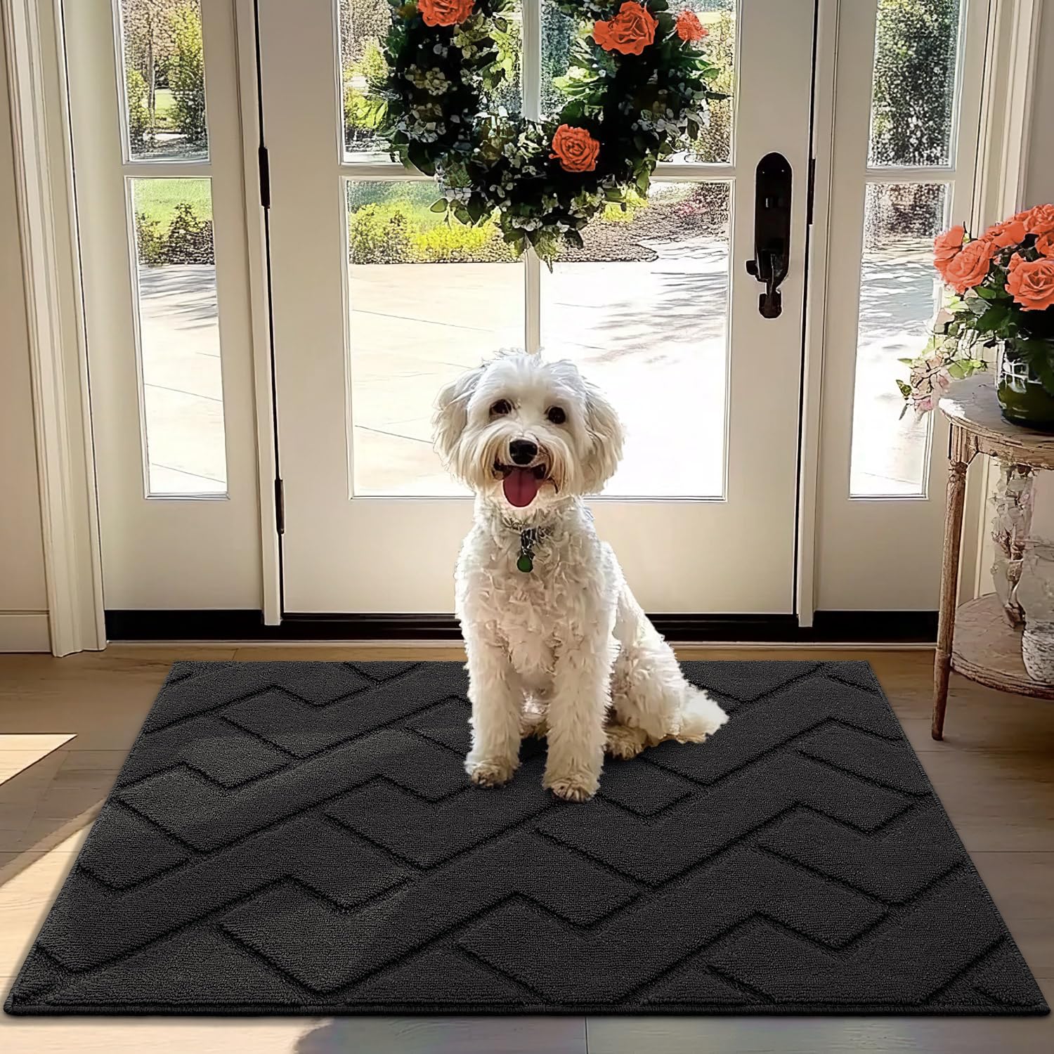 hicorfe Indoor Doormat,Front Back Door Mat Rubber Backing Non Slip Door Mats 24"x35" Absorbent Resist Dirt Entrance Doormat Inside Floor Mats for Entryway Washable Low-Profile (Navy Blue)