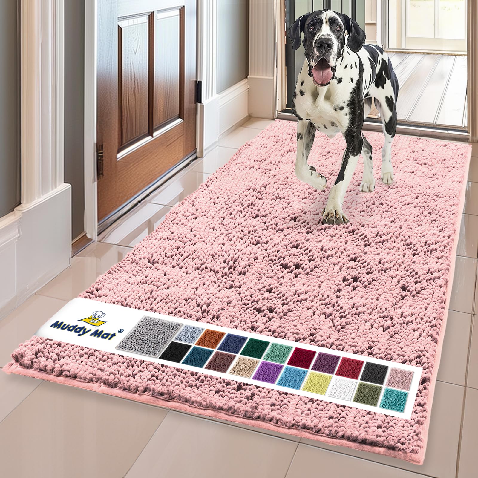 Muddy Mat® | Super Absorbent Door Mat Indoor, Microfiber Quick Dry Chenille Entryway Rug, Non-Slip Front Door Mat, Indoor Mats for Entryway, Machine Washable Pet Rug, Black 30"x19"