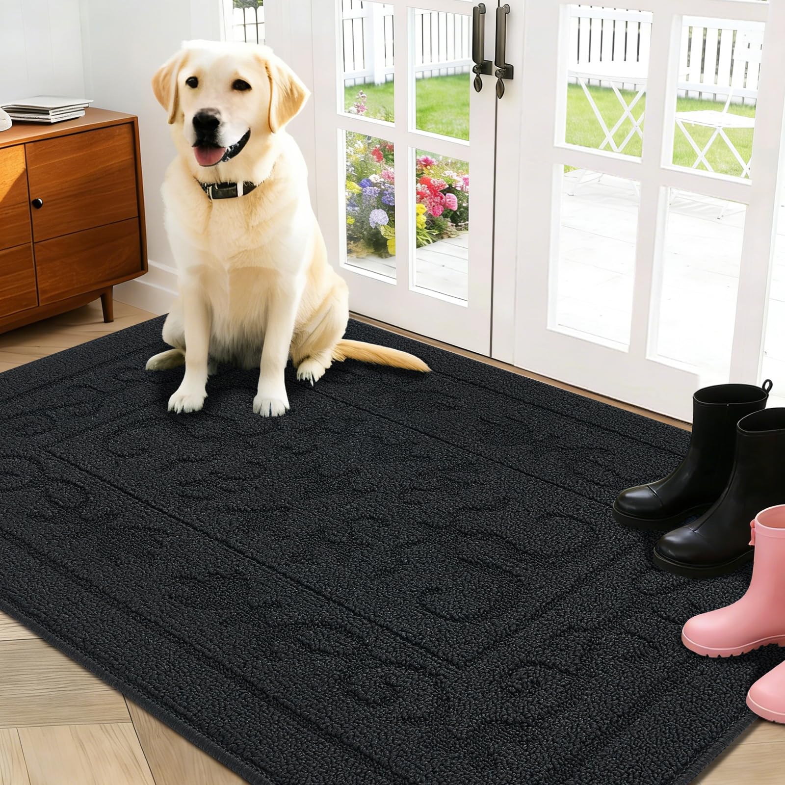 FONEYI Indoor Door Mat 24" x 36", Dirt Trapper Door Mats Non-Slip Entryway Rugs Washable, Absorbent Resist Dirt Welcome Mat, Low Profile Inside Floor Mats for Front Back Door and Entryway, Grey