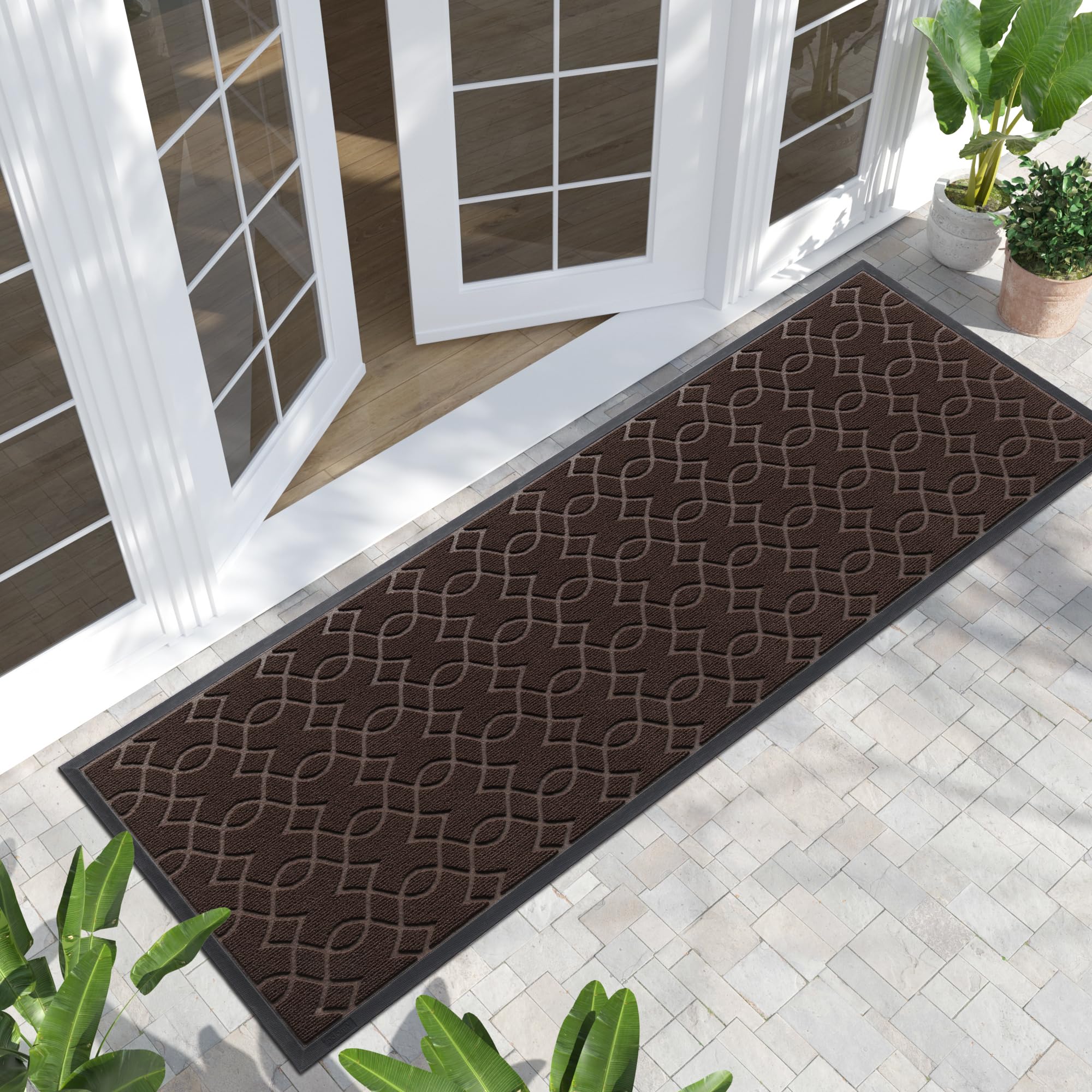 Yimobra Outdoor Mats for Front Door 29.5x17, All-Season Waterproof Doormat Outdoor Entrance, Heavy Duty Non-Slip Outside Door Mat for Garage Patio Proch Entryway Indoor, Black