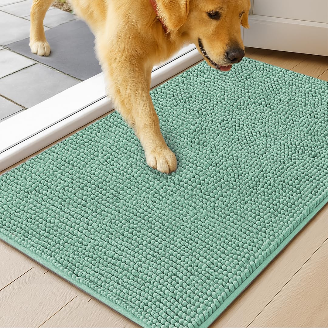 MudGuard Mat™ Dog Door Mat for Muddy Paws, Super Absorbent Microfiber, Non-Slip Indoor Mat, Quick Dry Chenille Mud Mat for Dogs & Entryway, Washable, Choco 19" x 30"